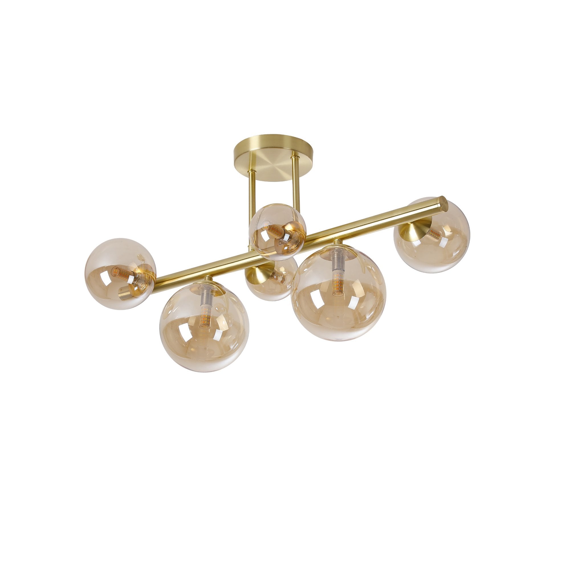 Fabula Deacon 6 Light Semi-Flush Light - Satin Gold & Amber Plated Glass