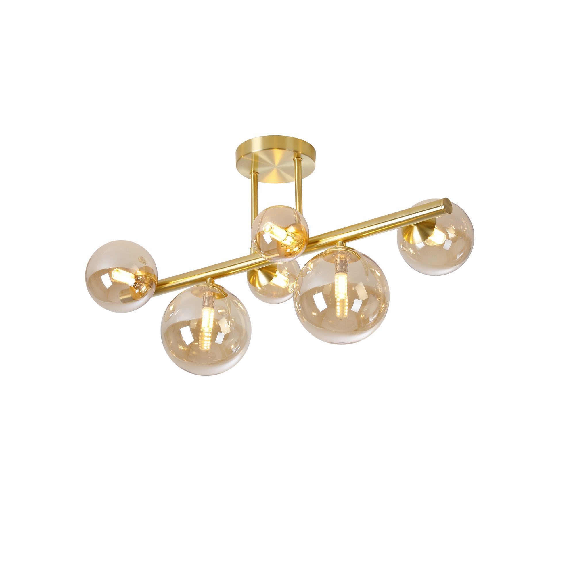 Fabula Deacon 6 Light Semi-Flush Light - Satin Gold & Amber Plated Glass