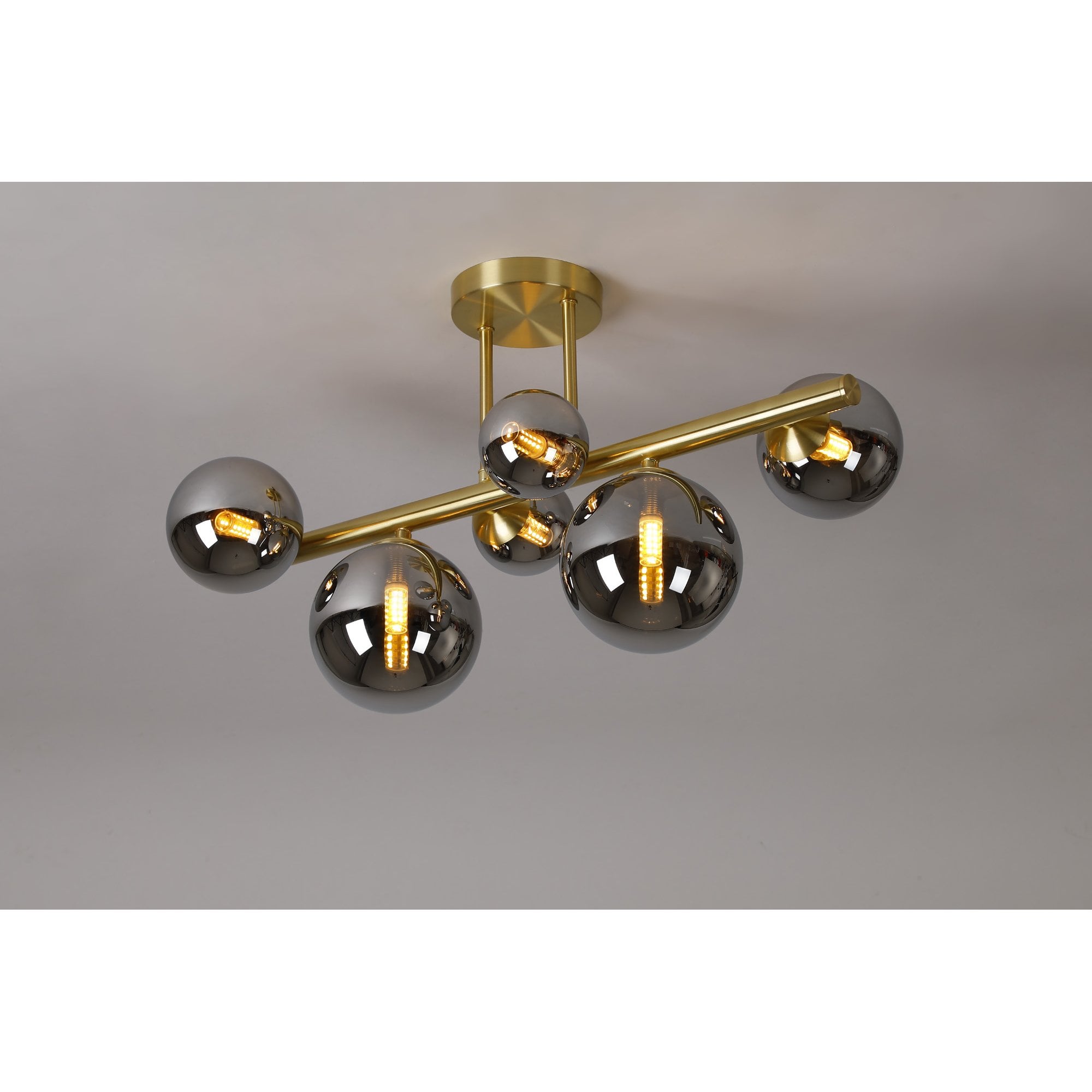 Fabula Deacon 6 Light Semi-Flush Light - Satin Gold & Chrome Plated Glass