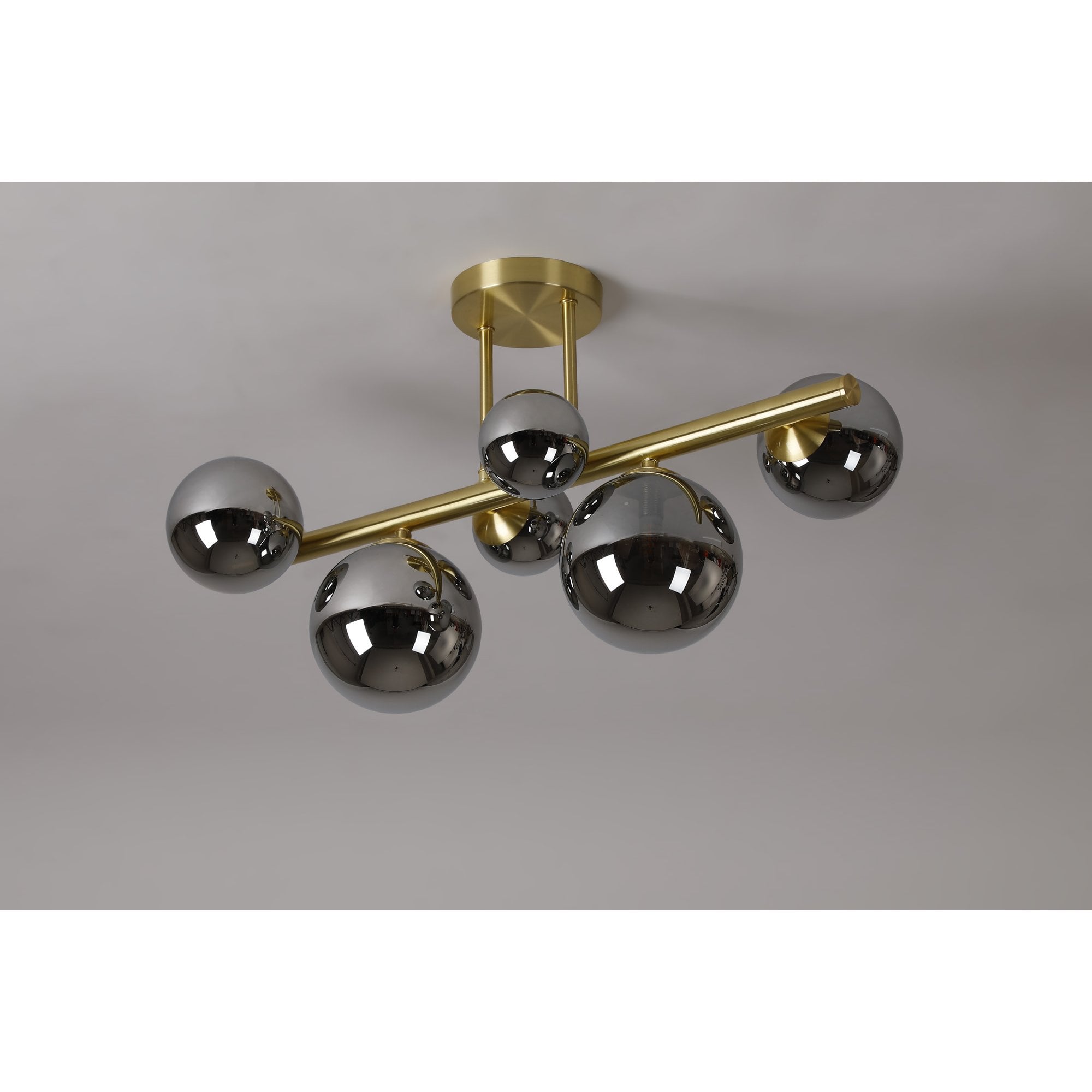 Fabula Deacon 6 Light Semi-Flush Light - Satin Gold & Chrome Plated Glass