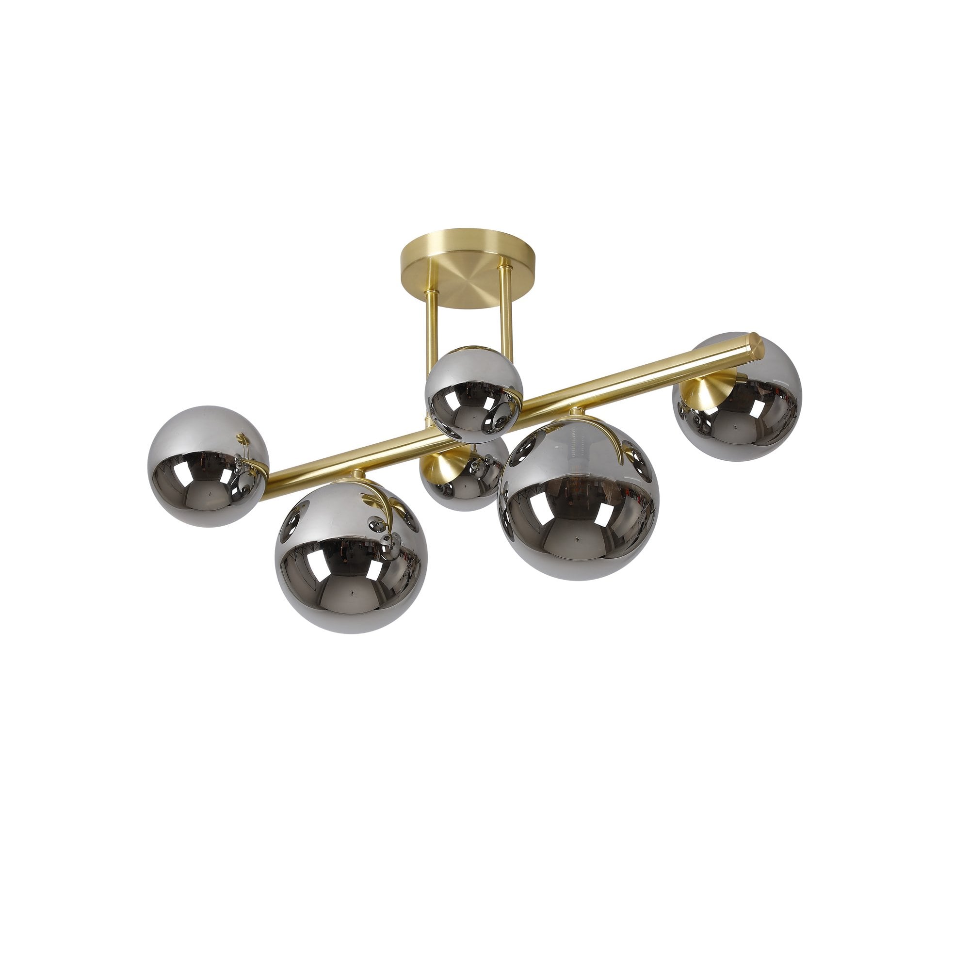 Fabula Deacon 6 Light Semi-Flush Light - Satin Gold & Chrome Plated Glass