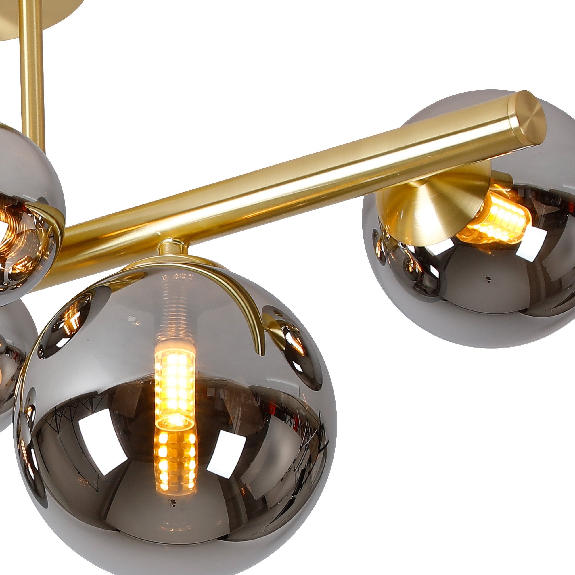 Fabula Deacon 6 Light Semi-Flush Light - Satin Gold & Chrome Plated Glass