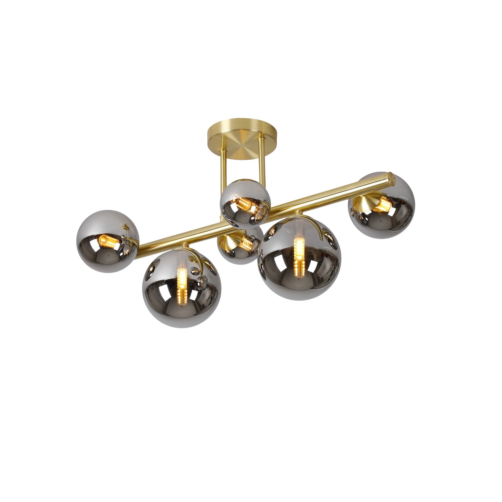 Fabula Deacon 6 Light Semi-Flush Light - Satin Gold & Chrome Plated Glass