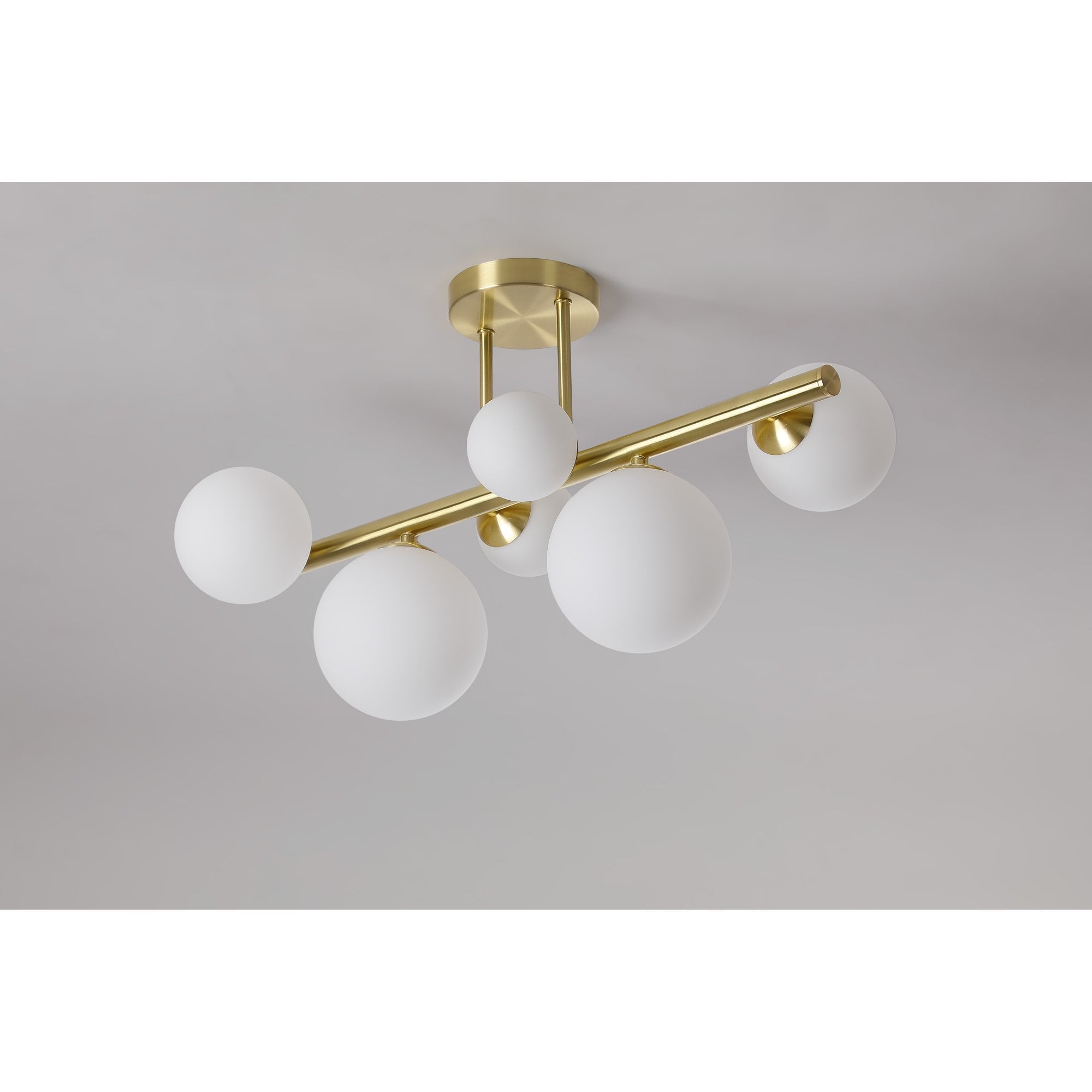 Fabula Deacon 6 Light Semi-Flush Light - Satin Gold & Opal Glass