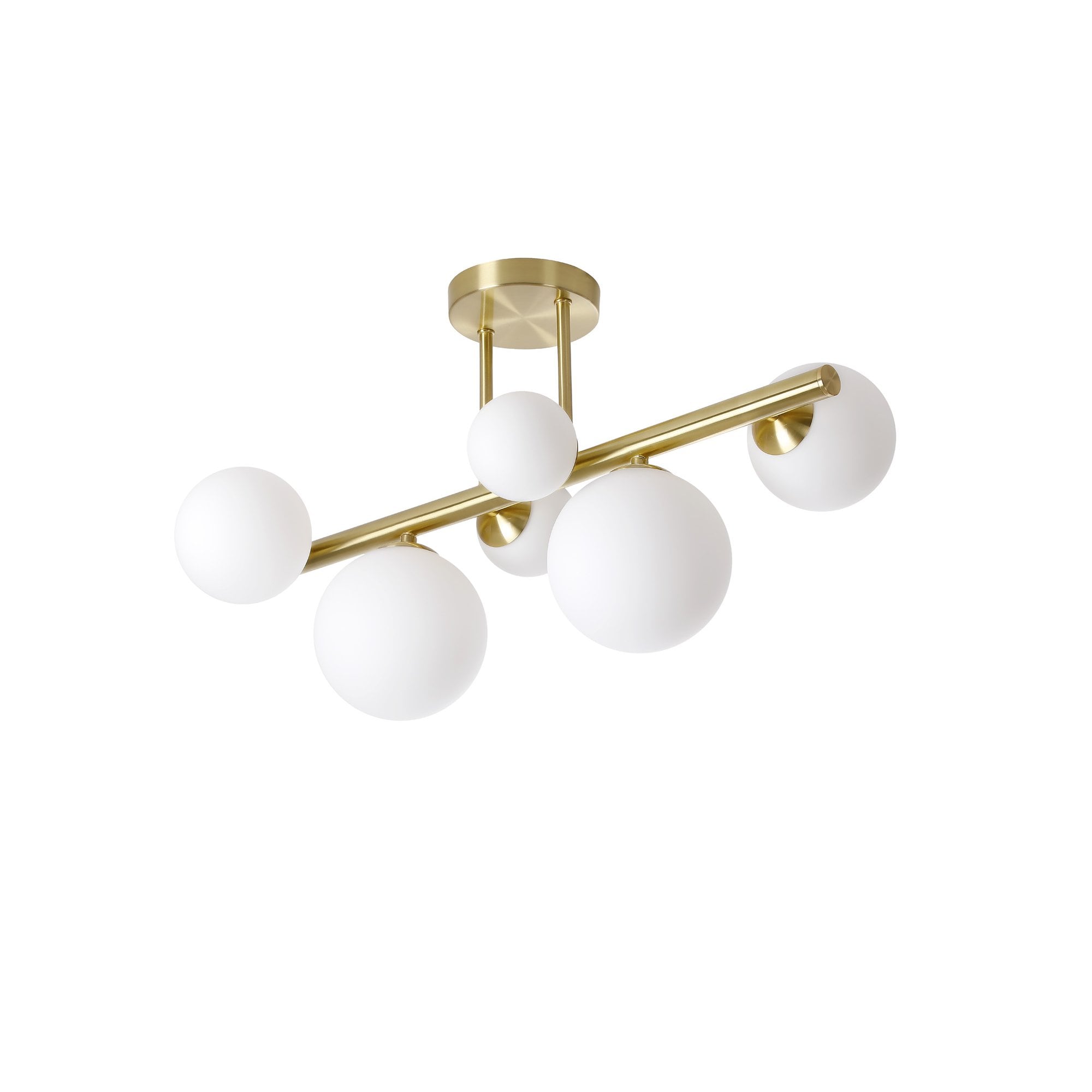 Fabula Deacon 6 Light Semi-Flush Light - Satin Gold & Opal Glass