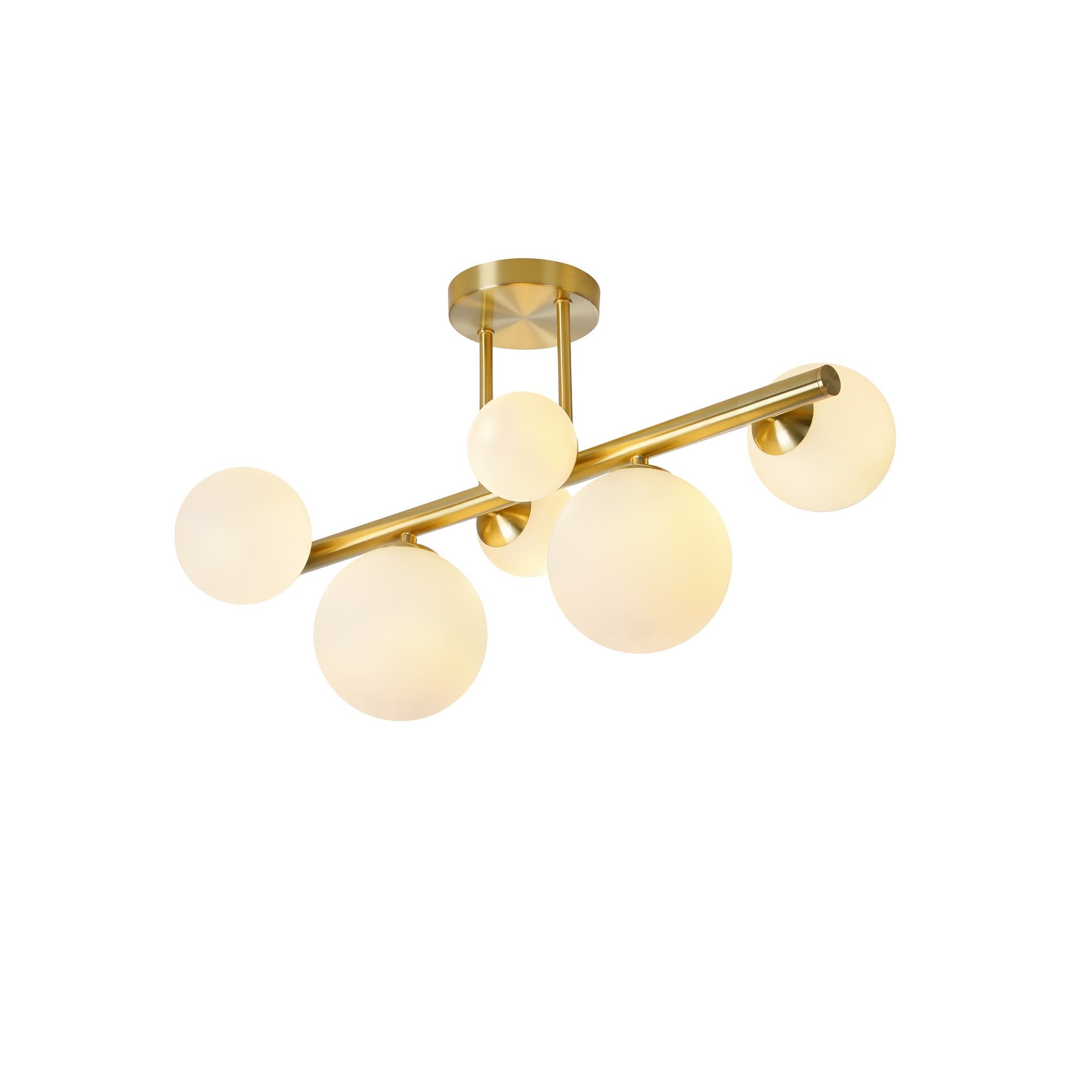 Fabula Deacon 6 Light Semi-Flush Light - Satin Gold & Opal Glass