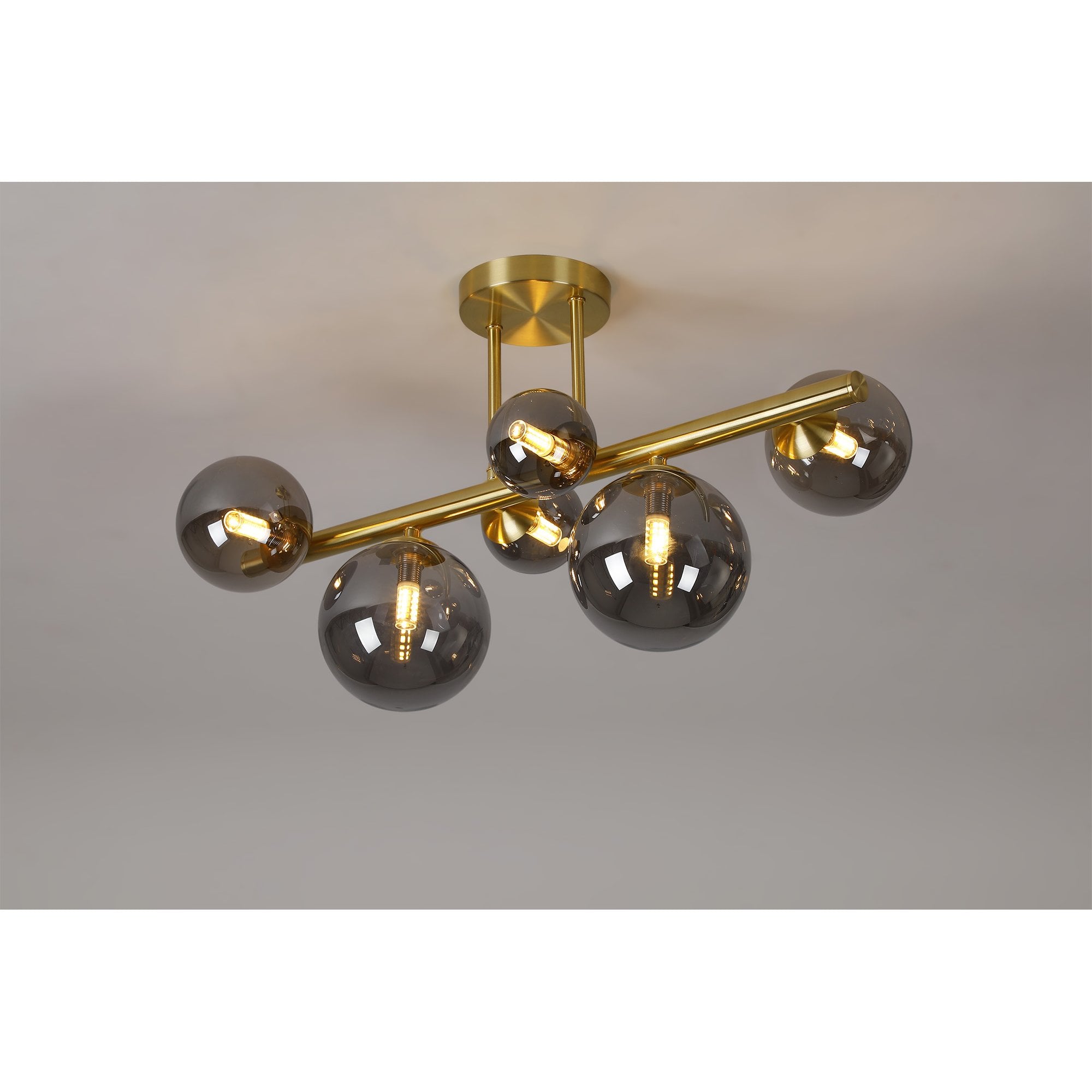 Fabula Deacon 6 Light Semi-Flush Light - Satin Gold & Smoke Plated Glass