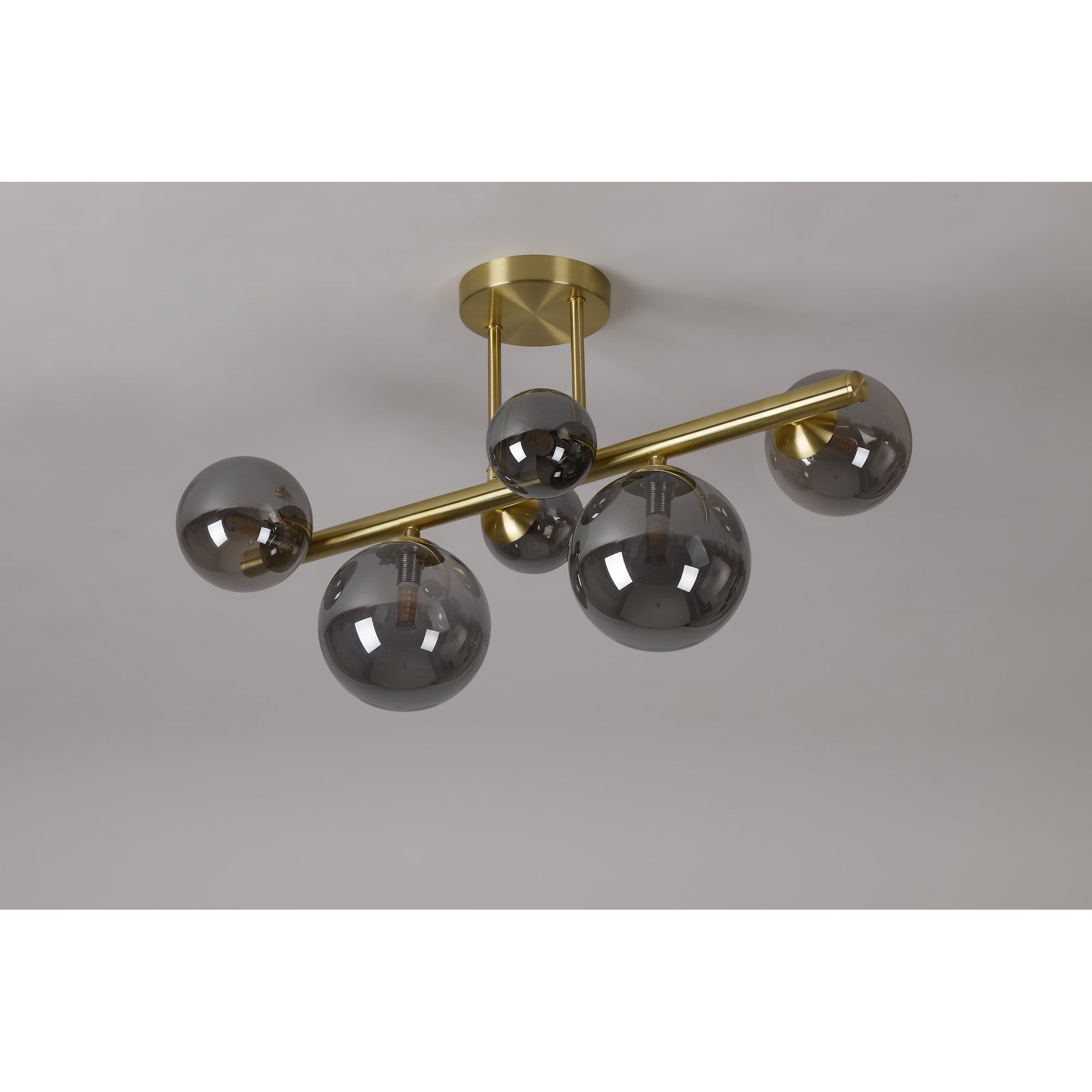 Fabula Deacon 6 Light Semi-Flush Light - Satin Gold & Smoke Plated Glass