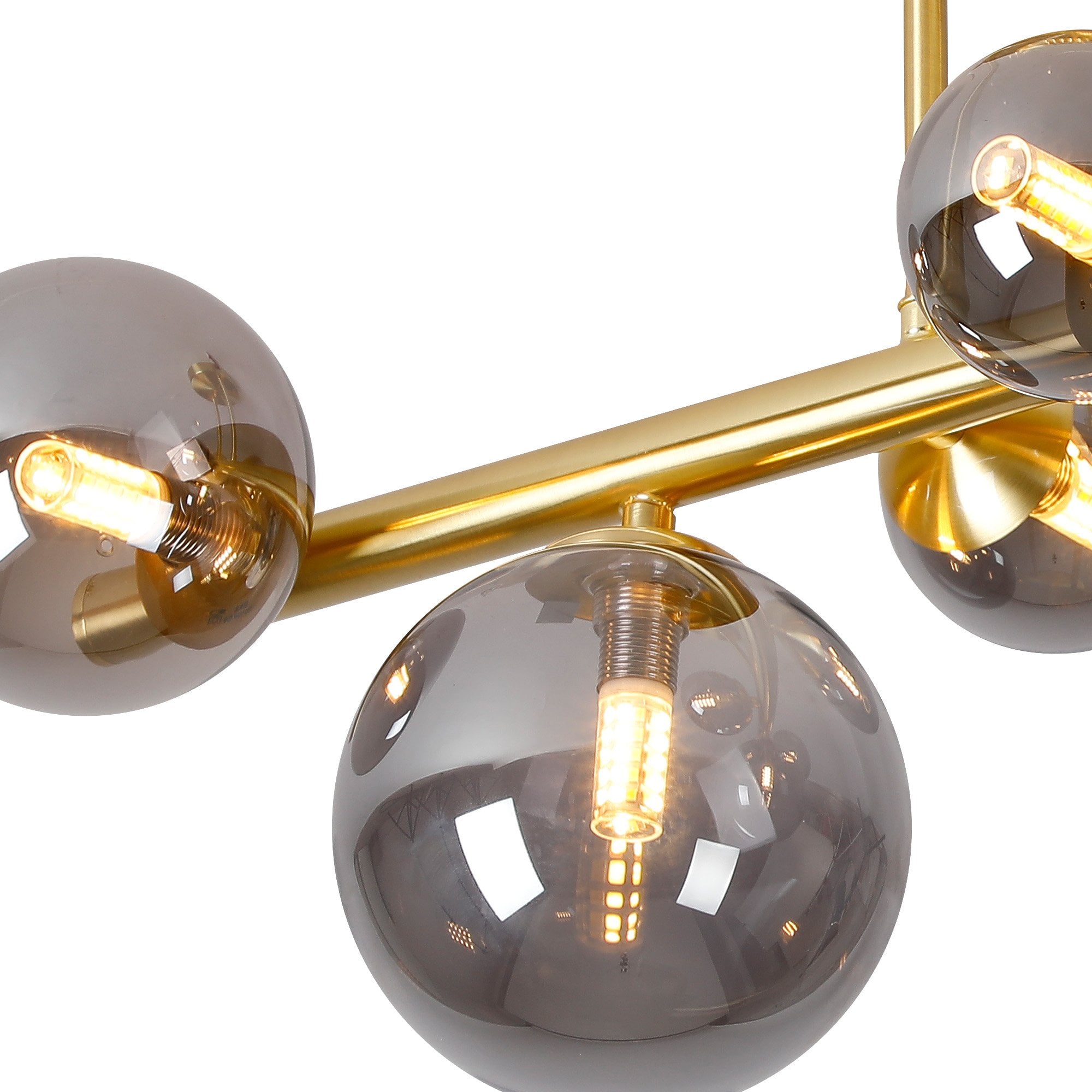 Fabula Deacon 6 Light Semi-Flush Light - Satin Gold & Smoke Plated Glass