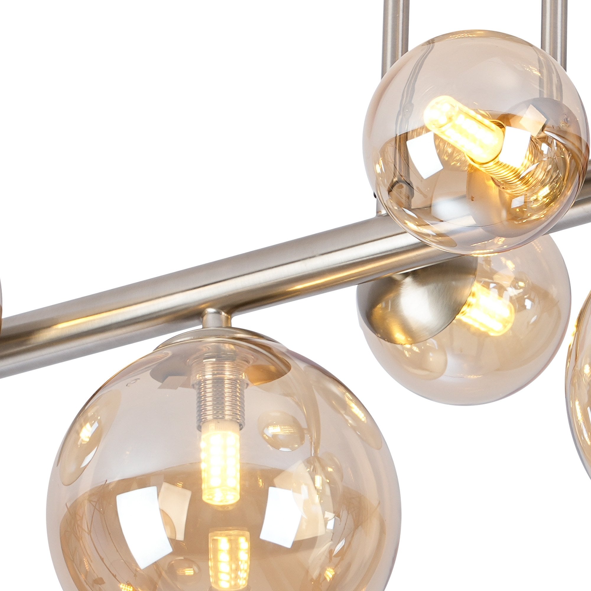 Fabula Deacon 6 Light Semi-Flush Light - Satin Nickel & Amber Plated Glass