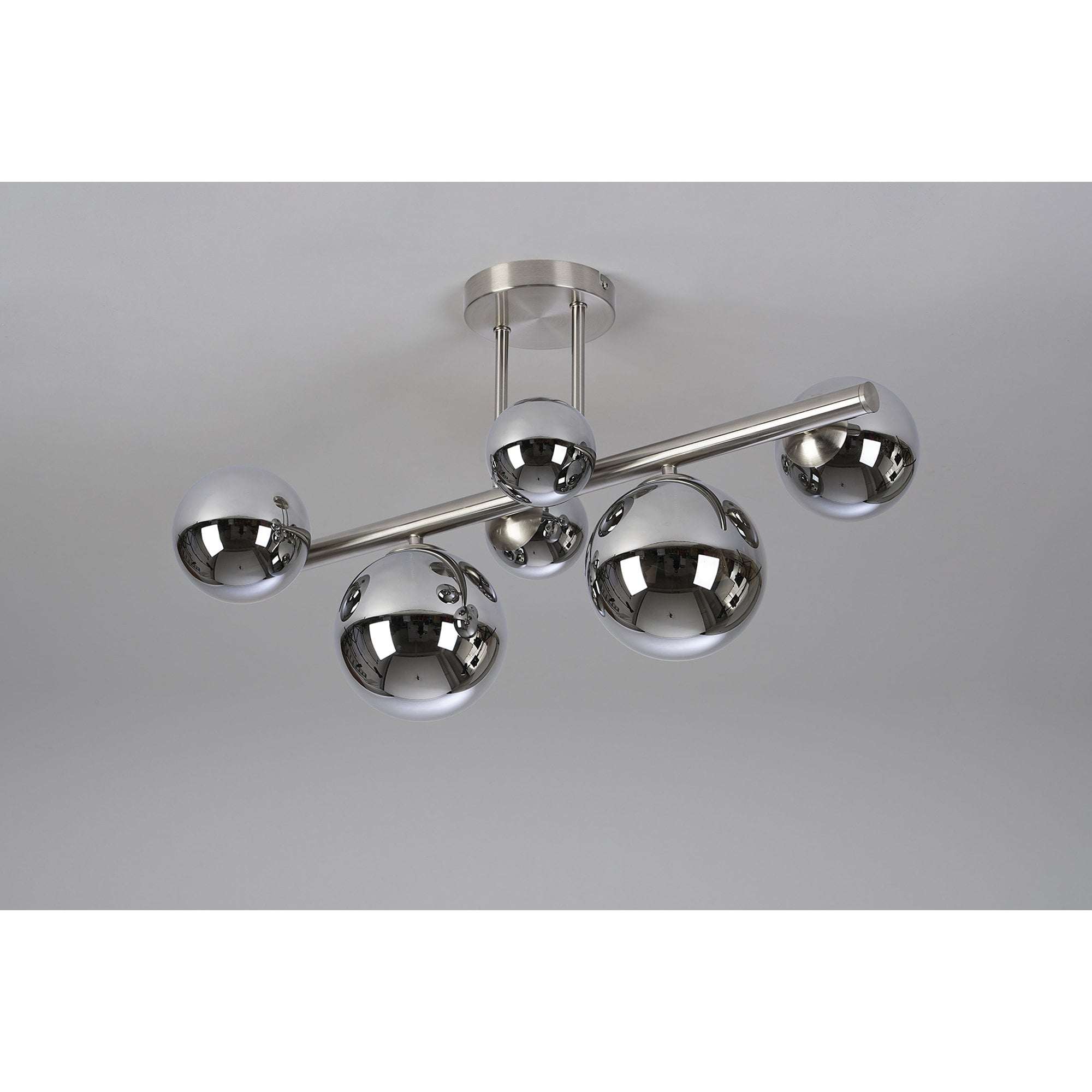 Fabula Deacon 6 Light Semi-Flush Light - Satin Nickel & Chrome Plated Glass