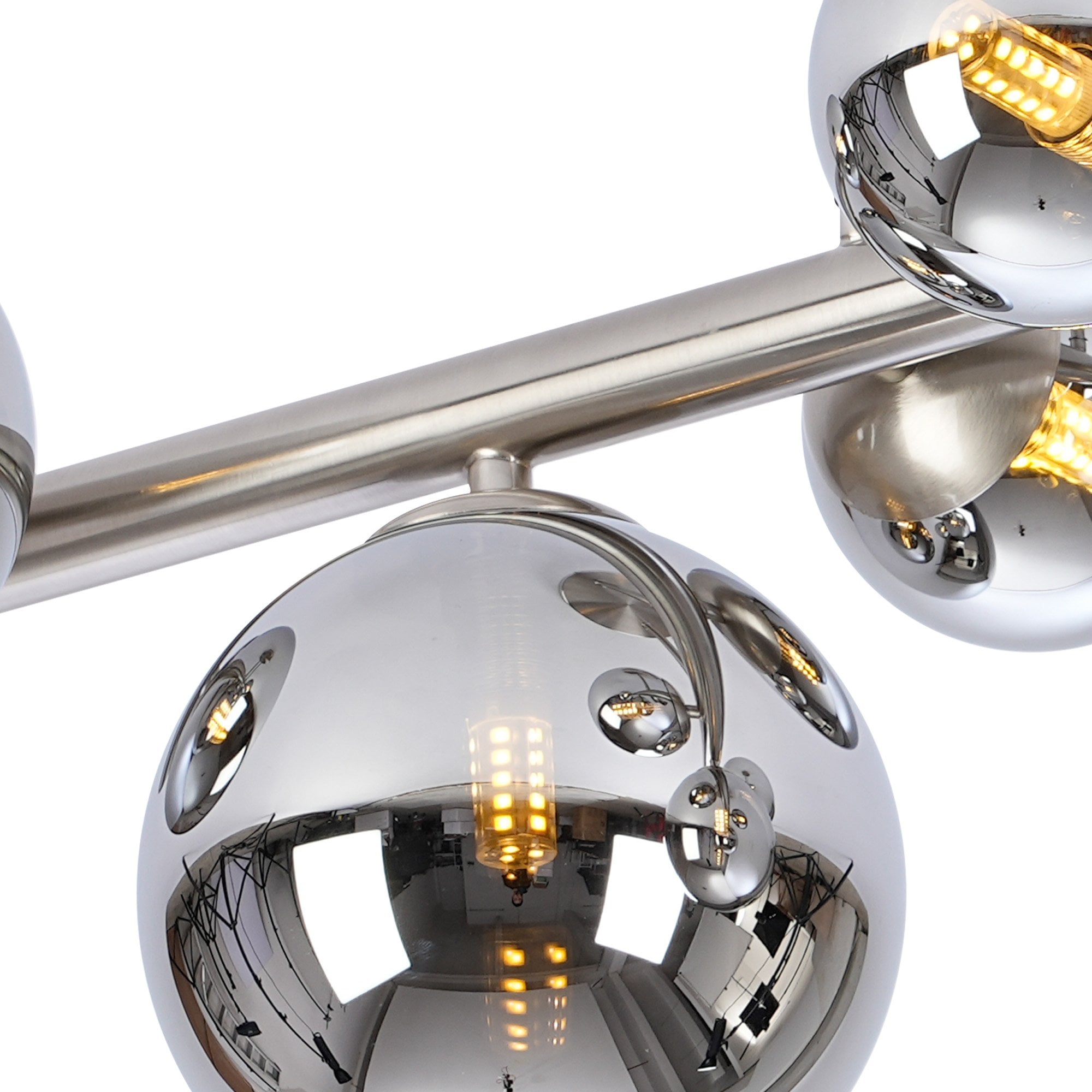 Fabula Deacon 6 Light Semi-Flush Light - Satin Nickel & Chrome Plated Glass