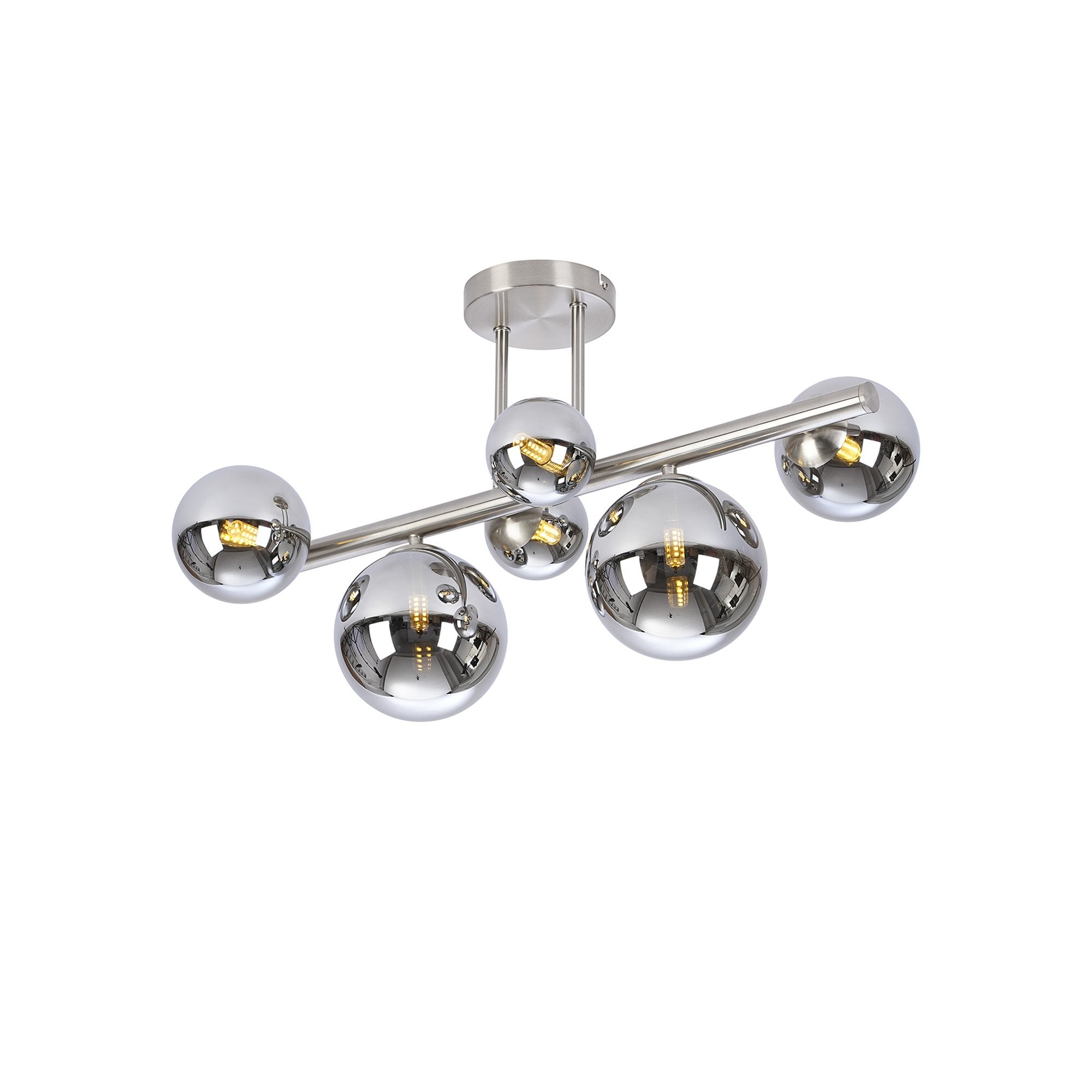 Fabula Deacon 6 Light Semi-Flush Light - Satin Nickel & Chrome Plated Glass