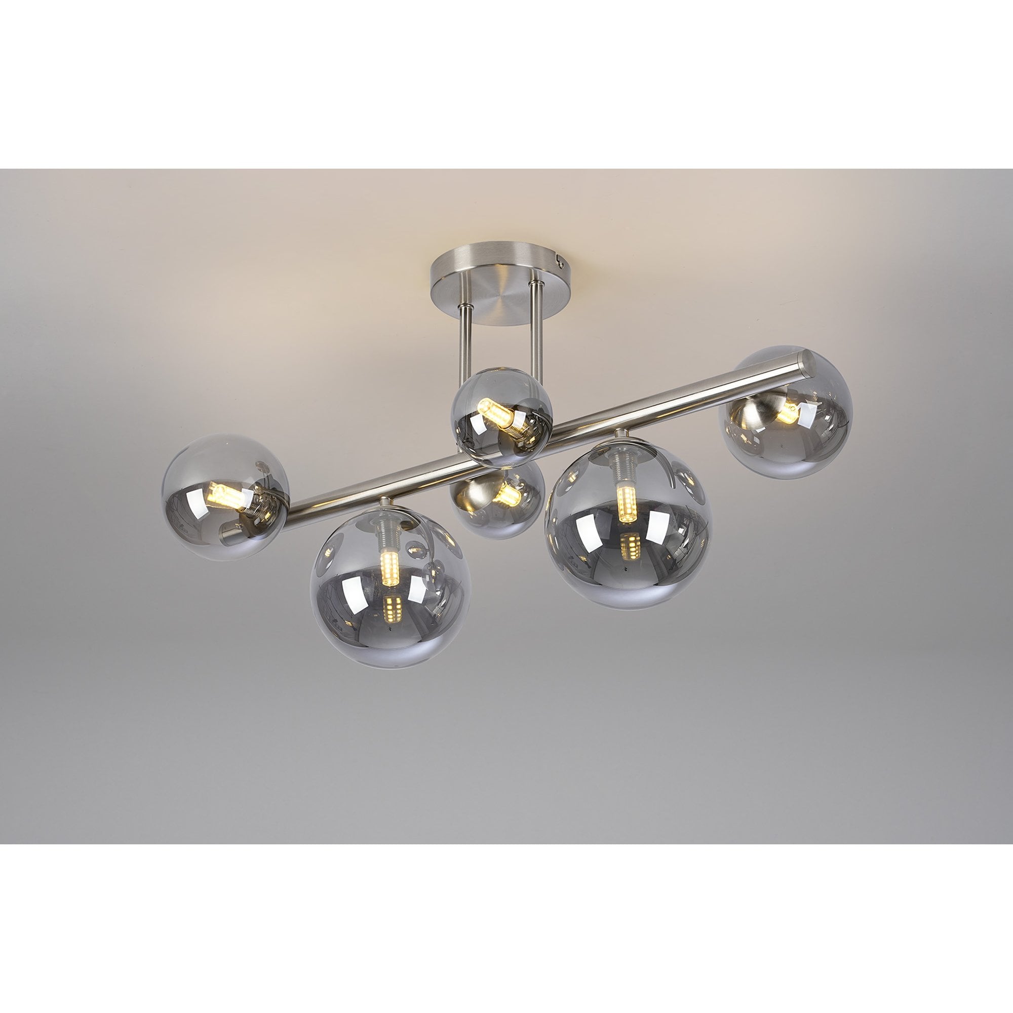 Fabula Deacon 6 Light Semi-Flush Light - Satin Nickel & Smoke Plated Glass