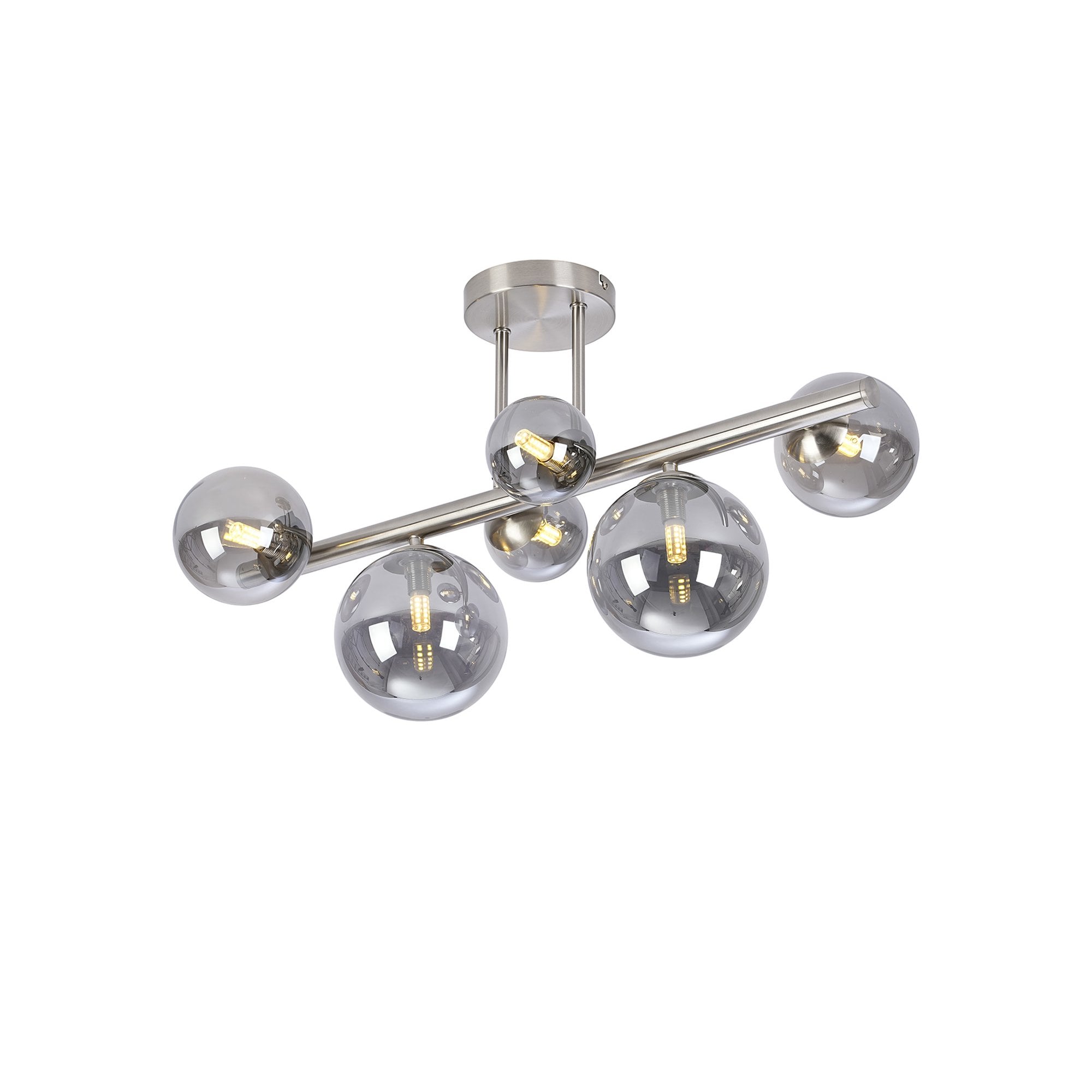 Fabula Deacon 6 Light Semi-Flush Light - Satin Nickel & Smoke Plated Glass