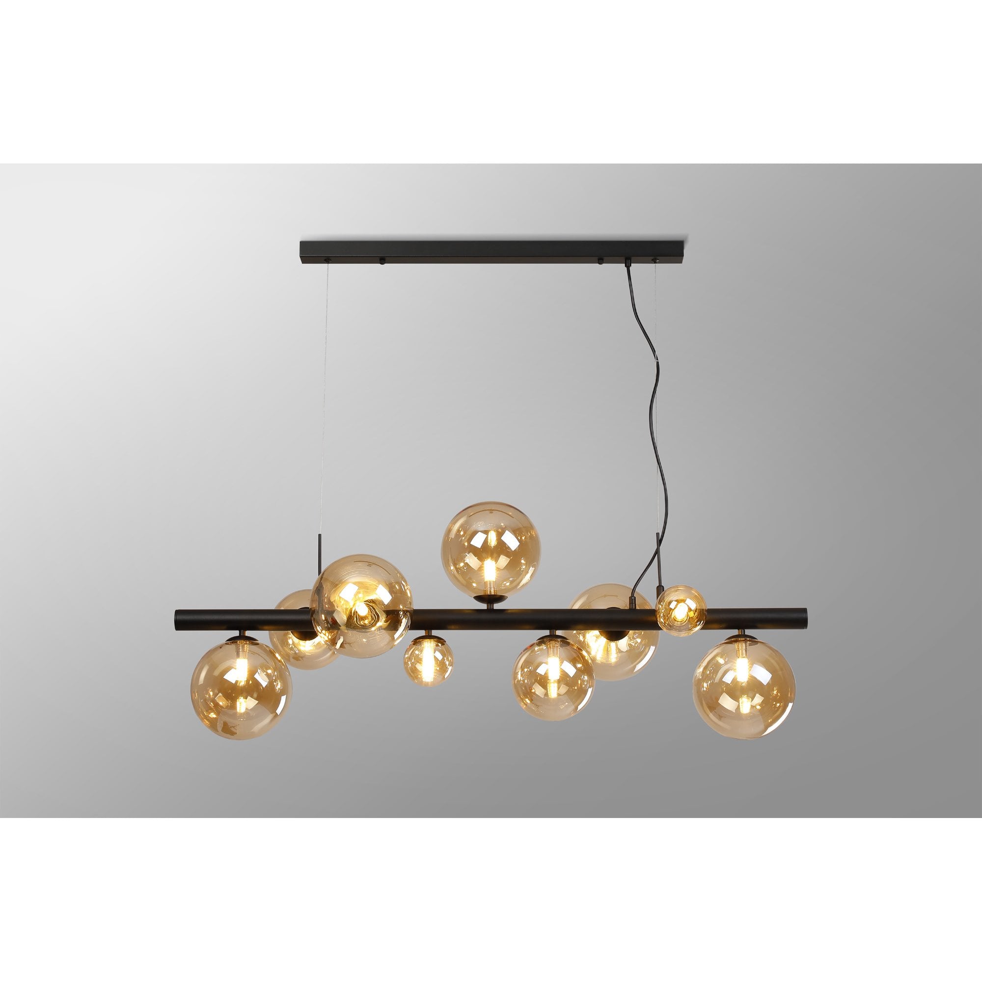 Fabula Deacon 9 Light Linear Pendant - Satin Black & Amber Plated Glass