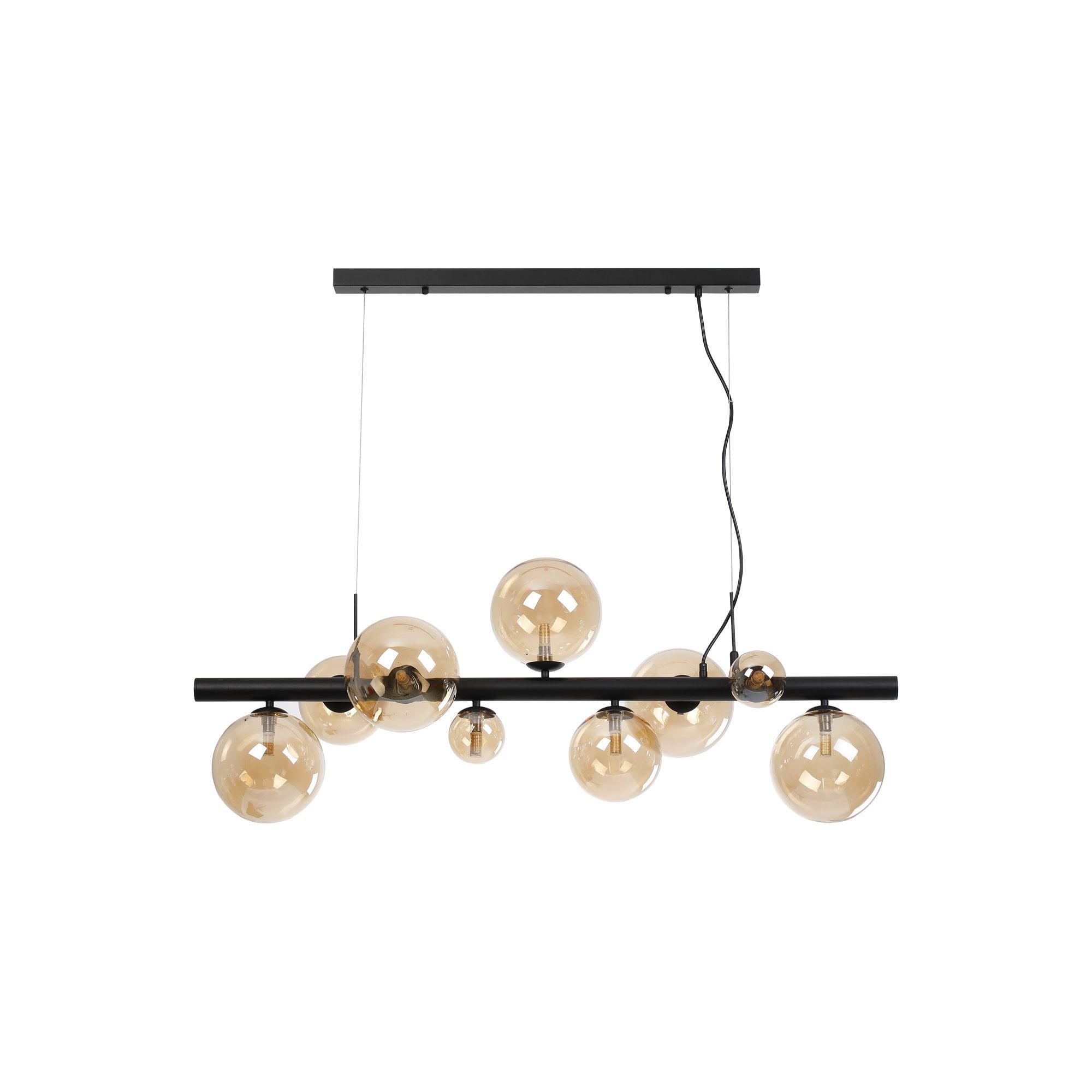 Fabula Deacon 9 Light Linear Pendant - Satin Black & Amber Plated Glass