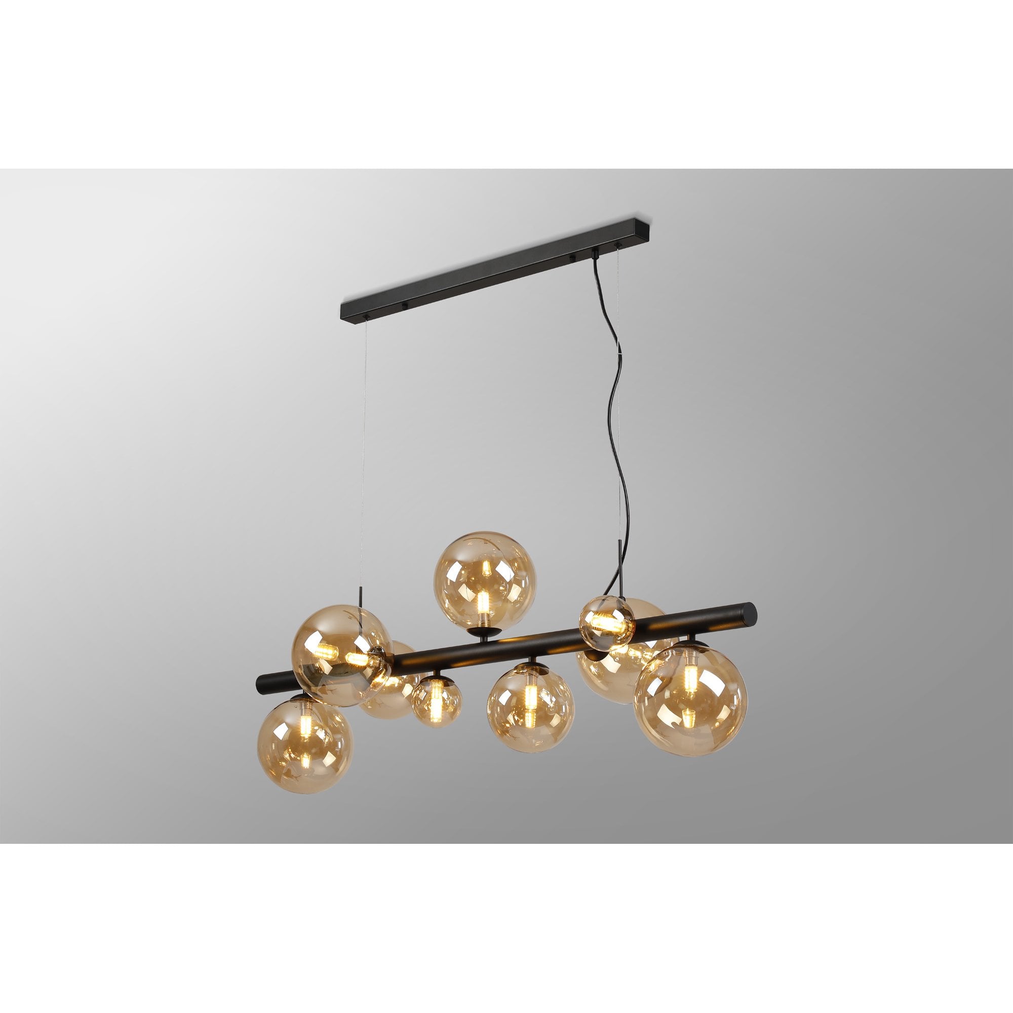 Fabula Deacon 9 Light Linear Pendant - Satin Black & Amber Plated Glass