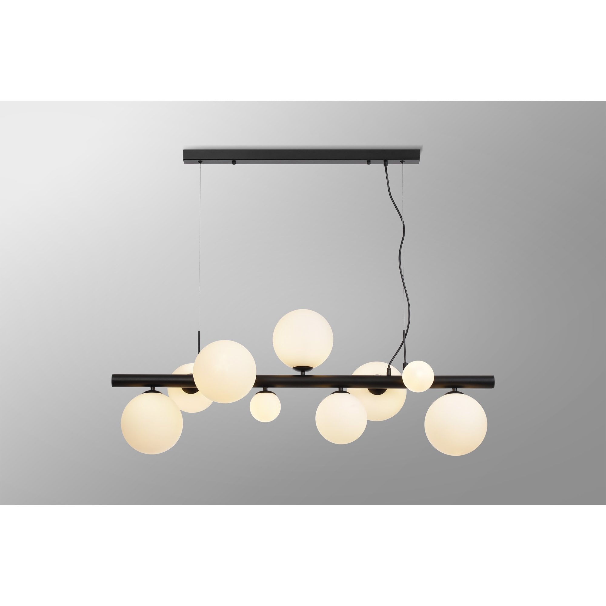 Fabula Deacon 9 Light Linear Pendant - Satin Black & Opal Glass