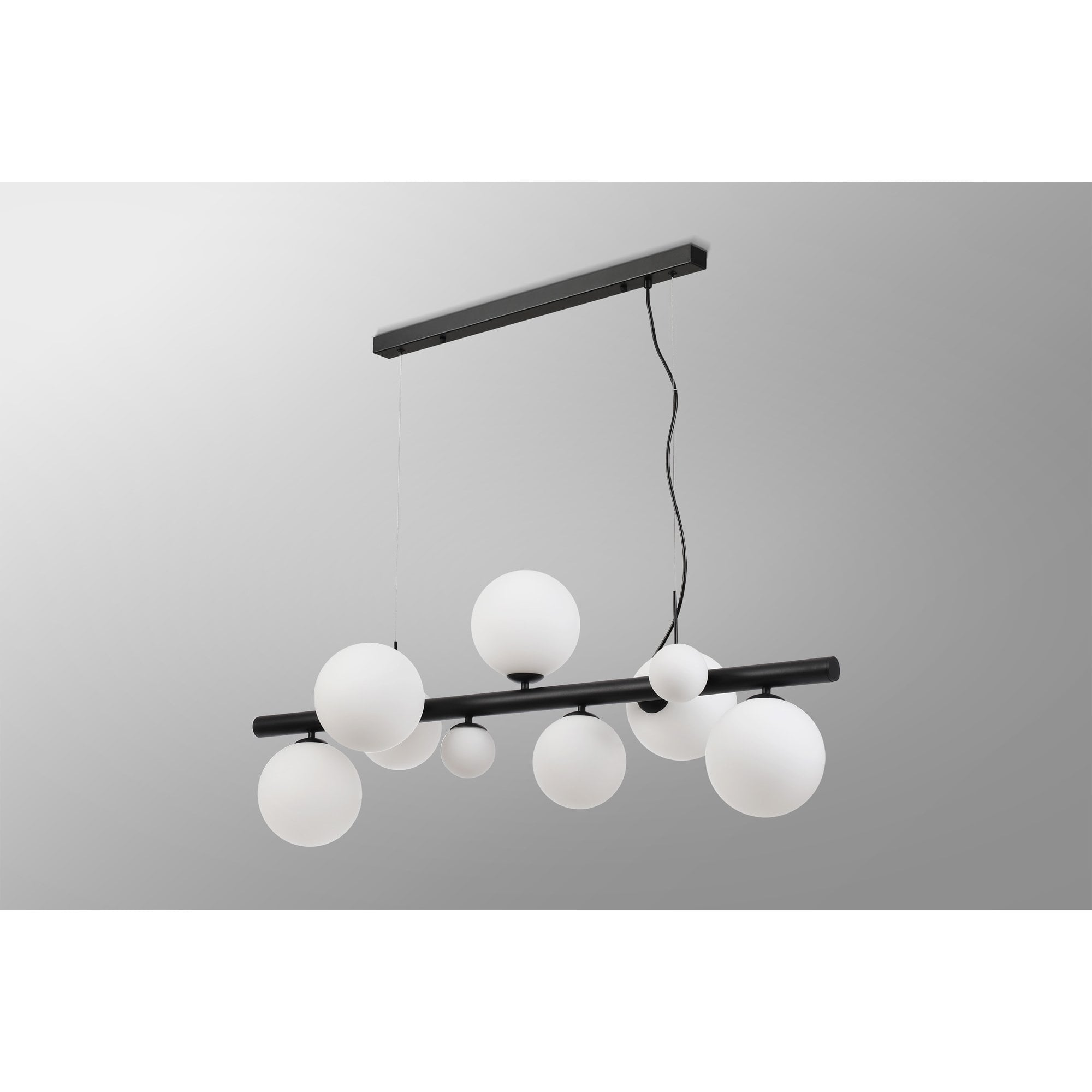 Fabula Deacon 9 Light Linear Pendant - Satin Black & Opal Glass