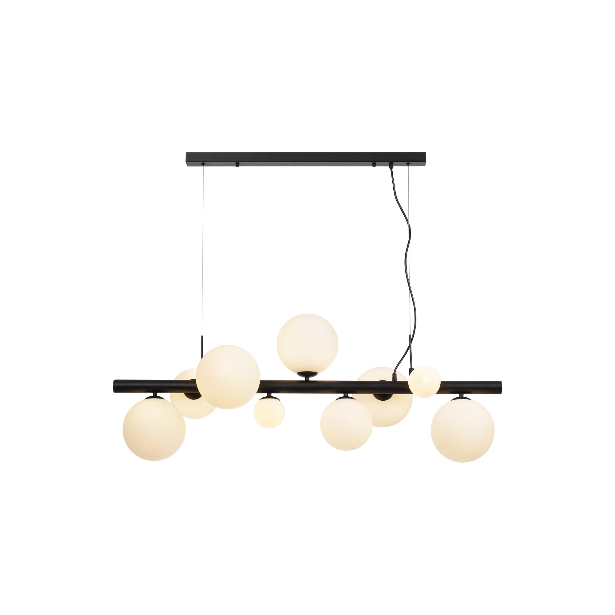Fabula Deacon 9 Light Linear Pendant - Satin Black & Opal Glass