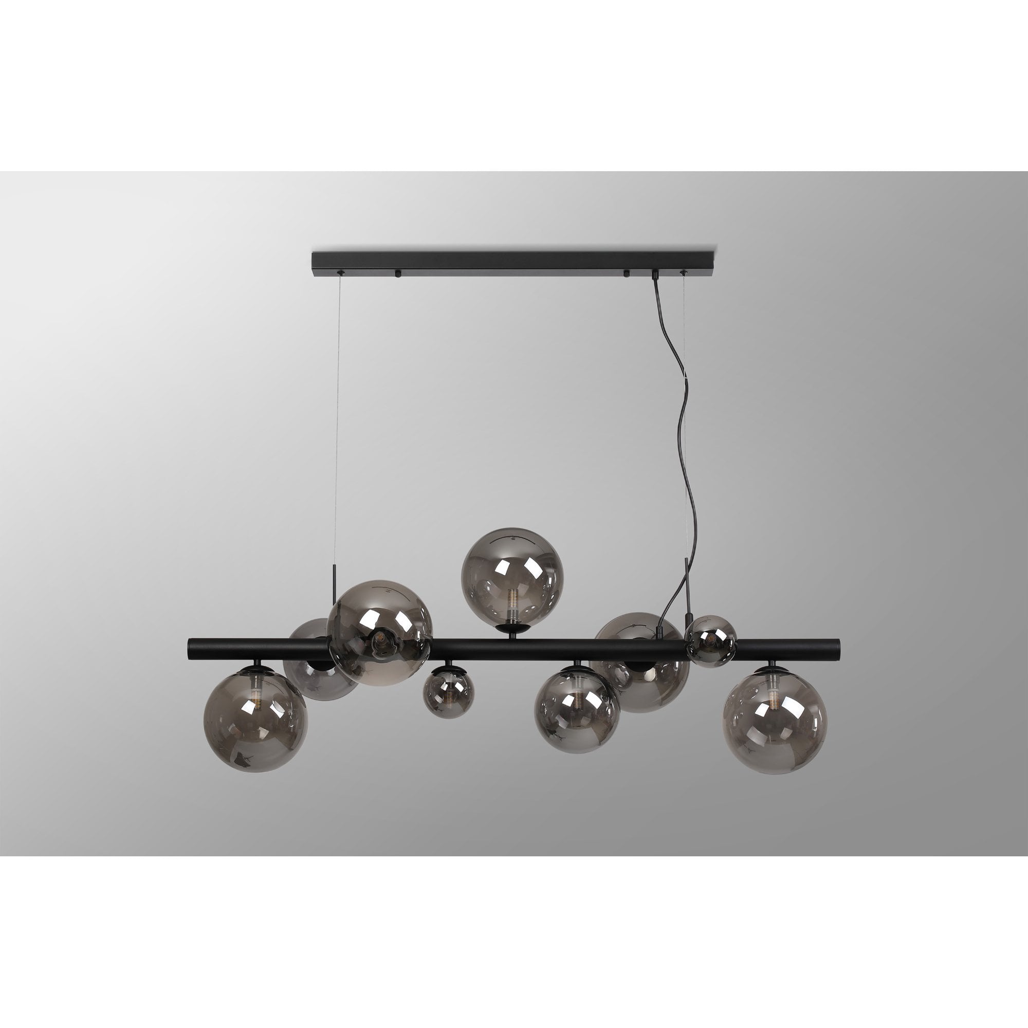 Fabula Deacon 9 Light Linear Pendant - Satin Black & Smoke Plated Glass
