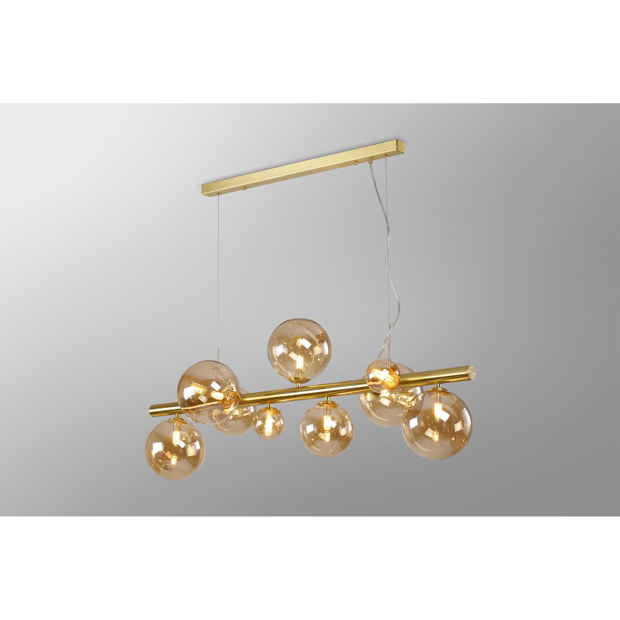 Fabula Deacon 9 Light Linear Pendant - Satin Gold & Amber Plated Glass