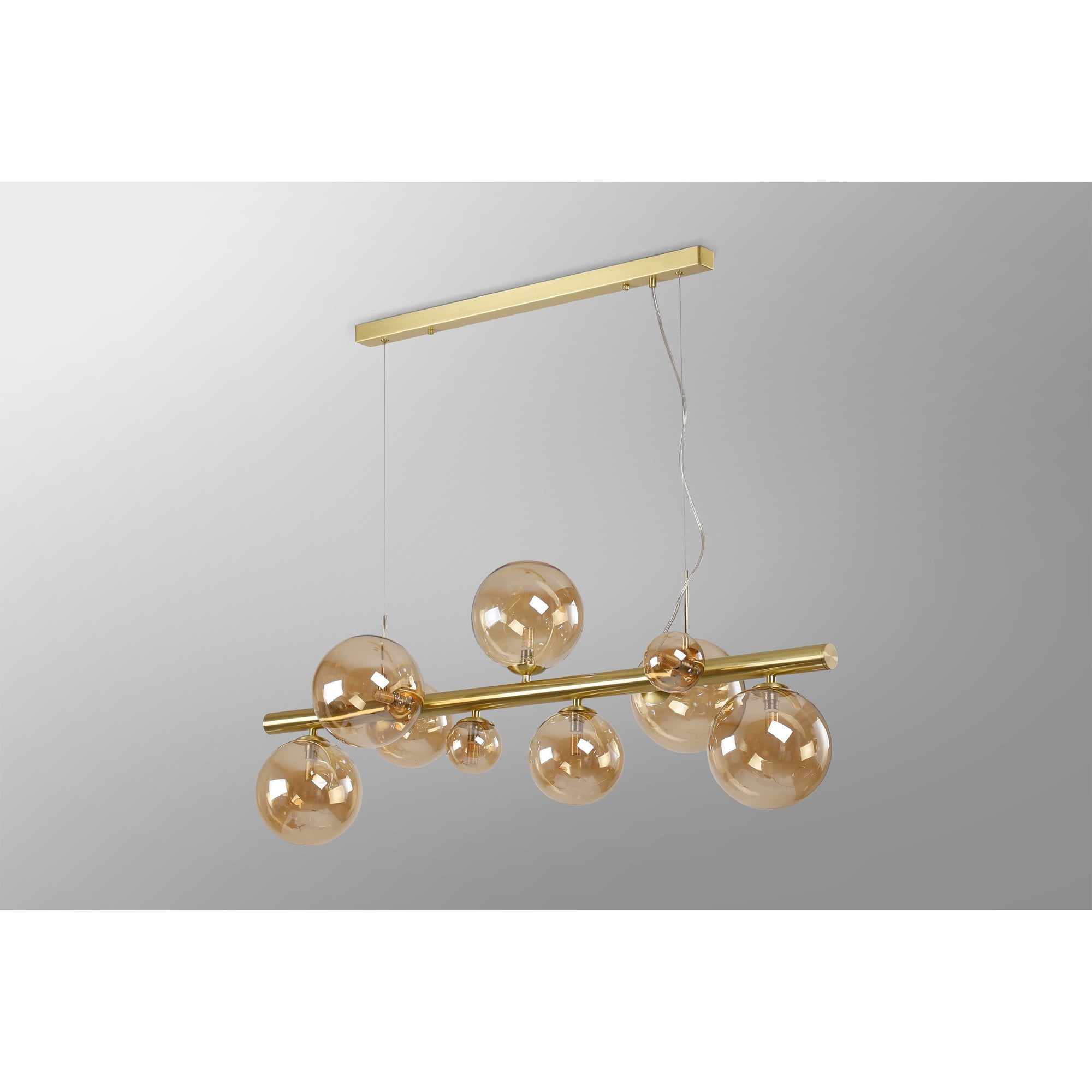 Fabula Deacon 9 Light Linear Pendant - Satin Gold & Amber Plated Glass
