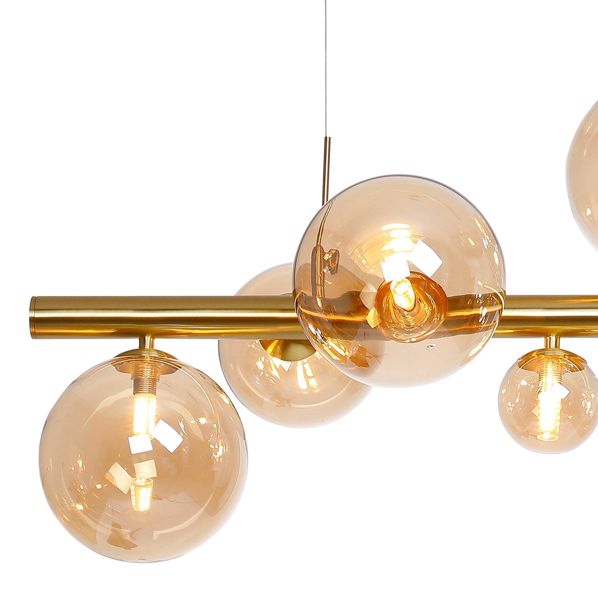 Fabula Deacon 9 Light Linear Pendant - Satin Gold & Amber Plated Glass