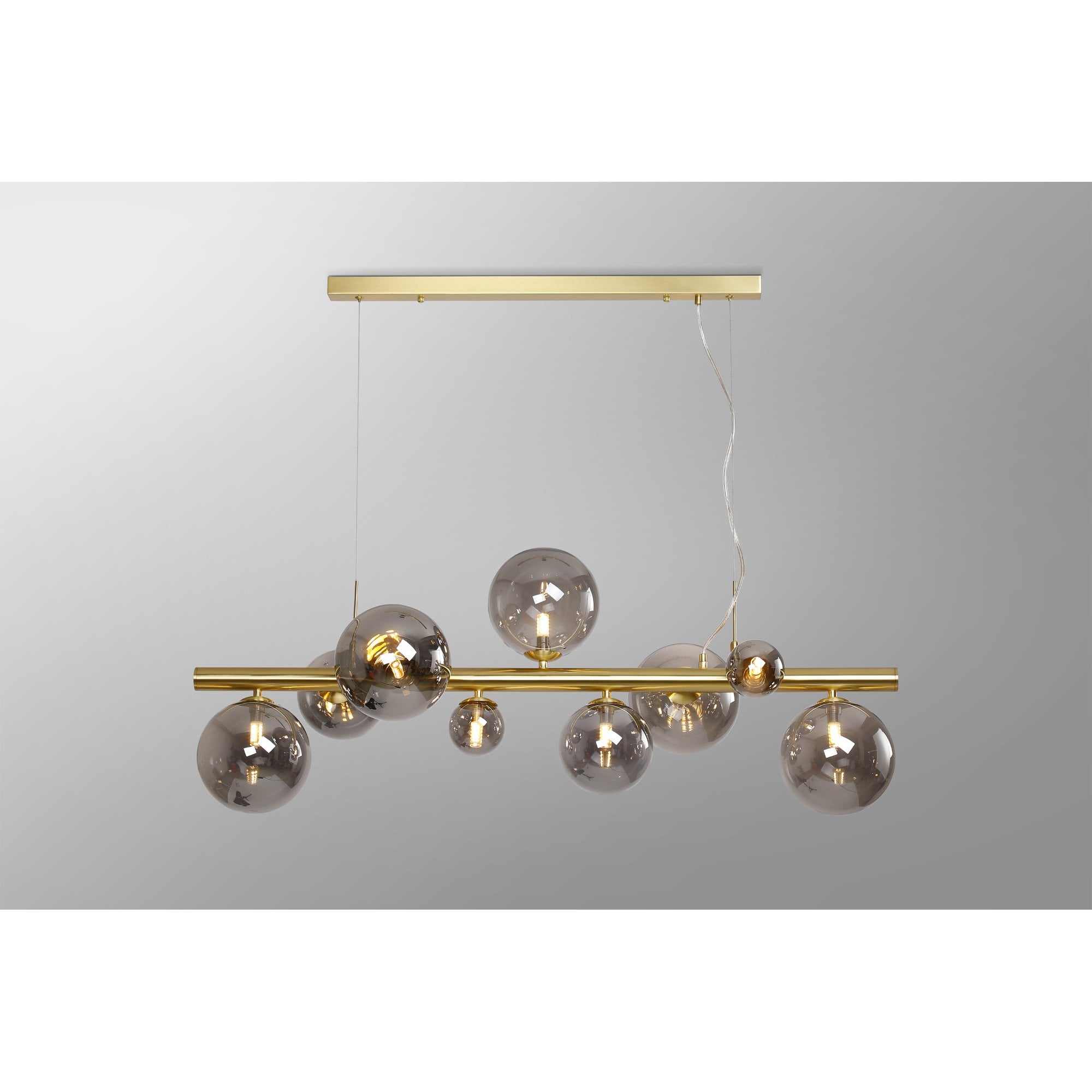 Fabula Deacon 9 Light Linear Pendant - Satin Gold & Smoke Plated Glass