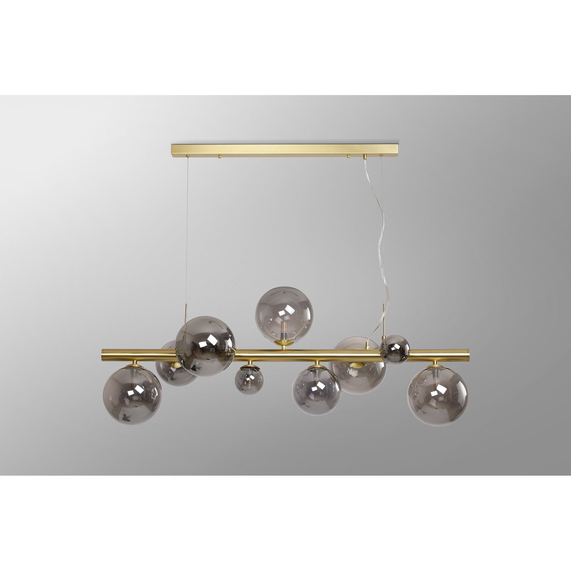 Fabula Deacon 9 Light Linear Pendant - Satin Gold & Smoke Plated Glass