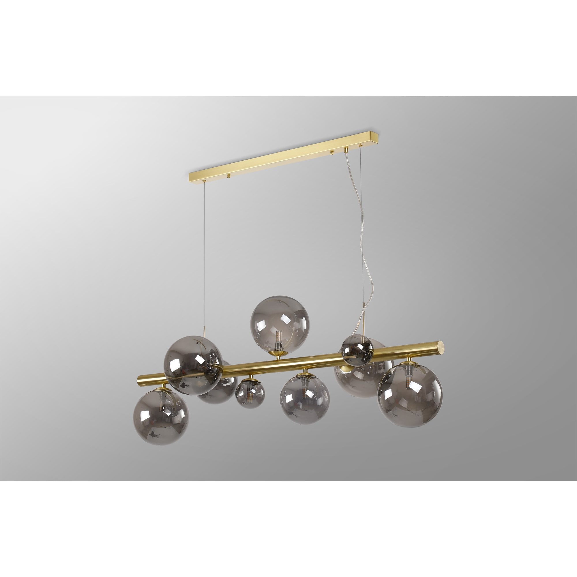 Fabula Deacon 9 Light Linear Pendant - Satin Gold & Smoke Plated Glass