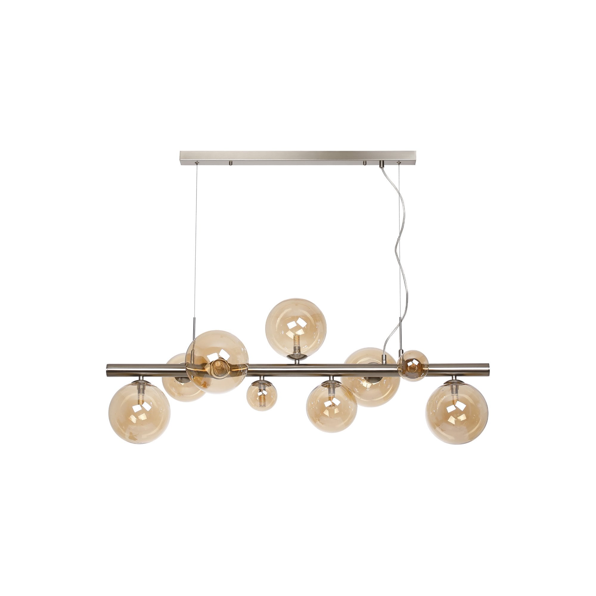 Fabula Deacon 9 Light Linear Pendant - Satin Nickel & Amber Plated Glass