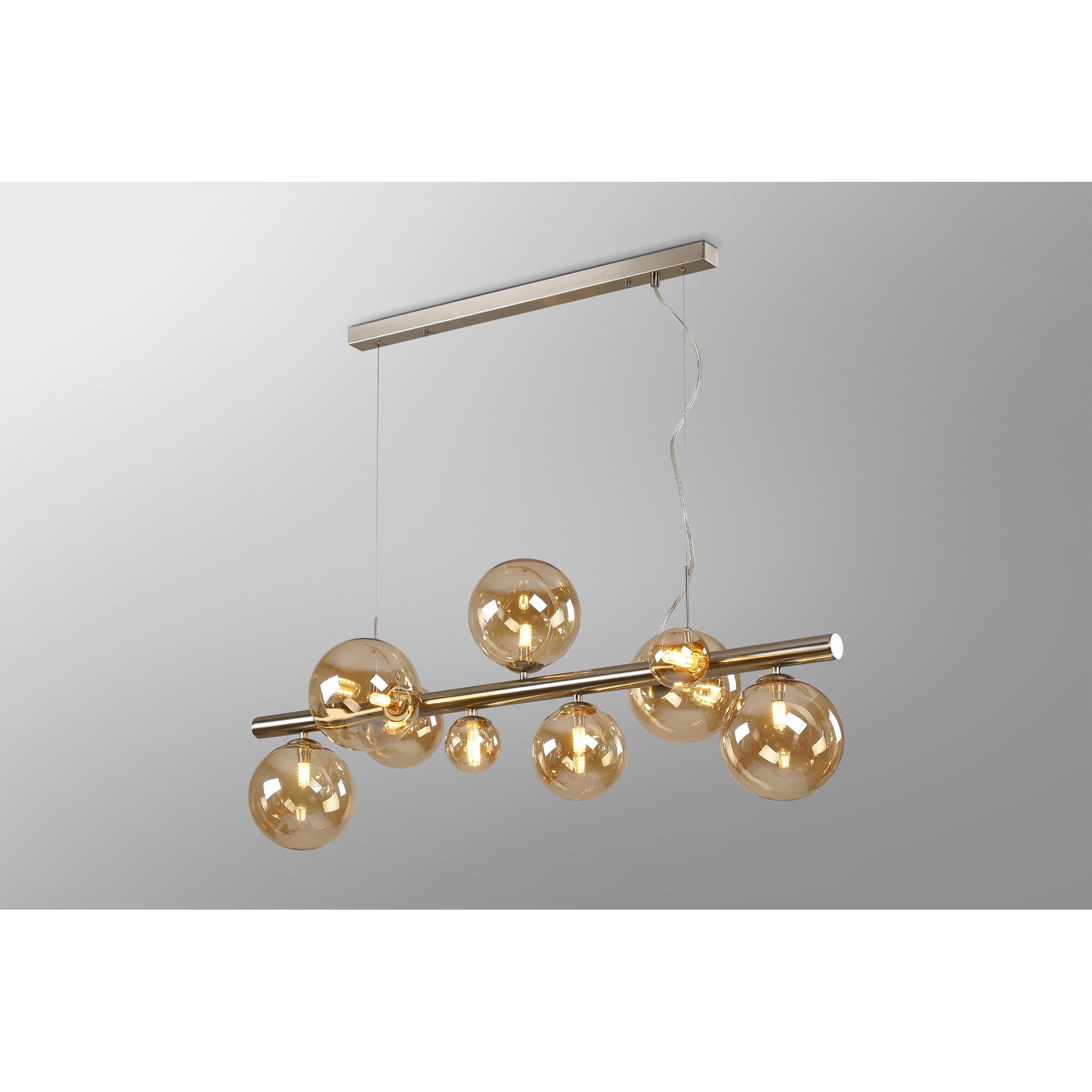 Fabula Deacon 9 Light Linear Pendant - Satin Nickel & Amber Plated Glass