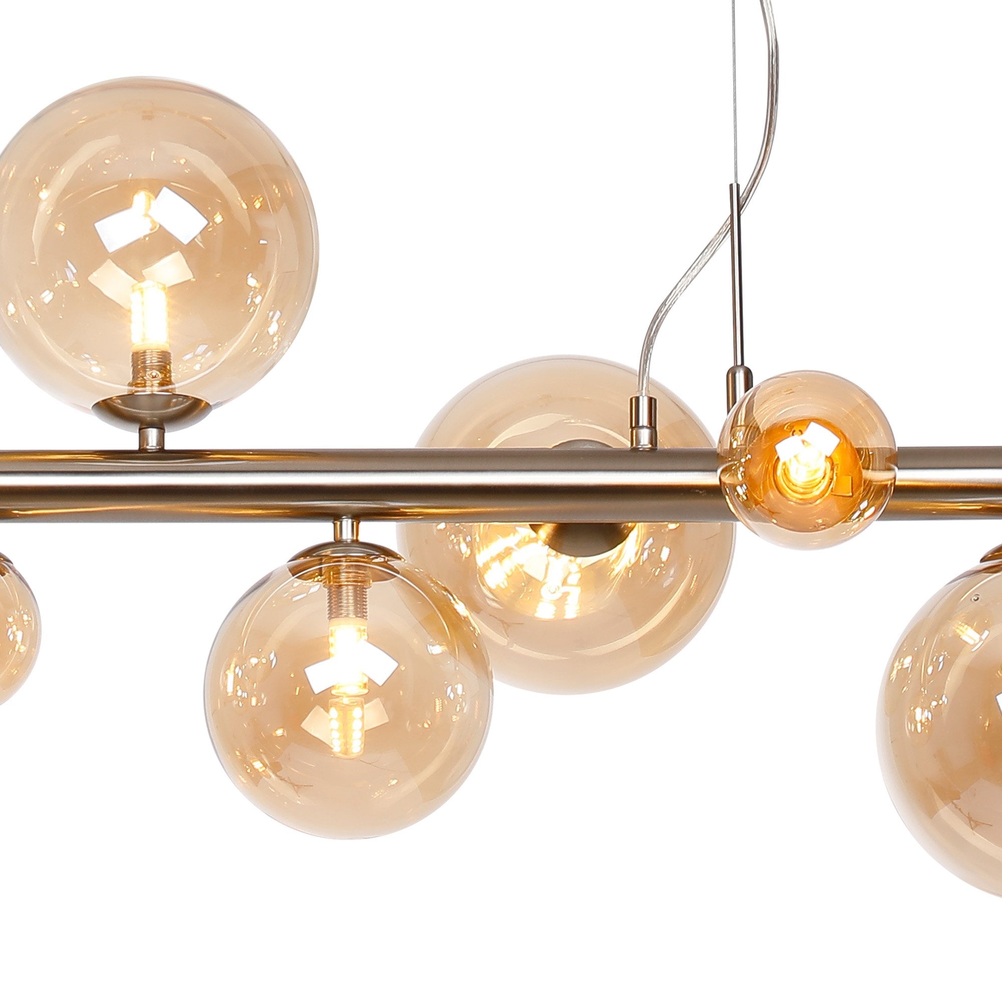Fabula Deacon 9 Light Linear Pendant - Satin Nickel & Amber Plated Glass