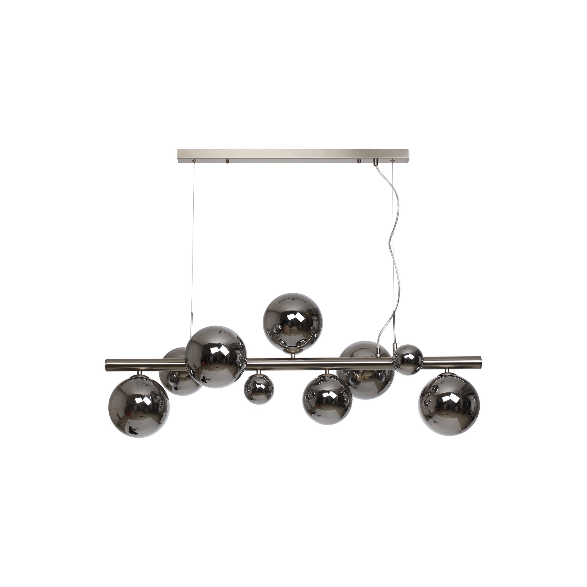 Fabula Deacon 9 Light Linear Pendant - Satin Nickel & Chrome Plated Glass