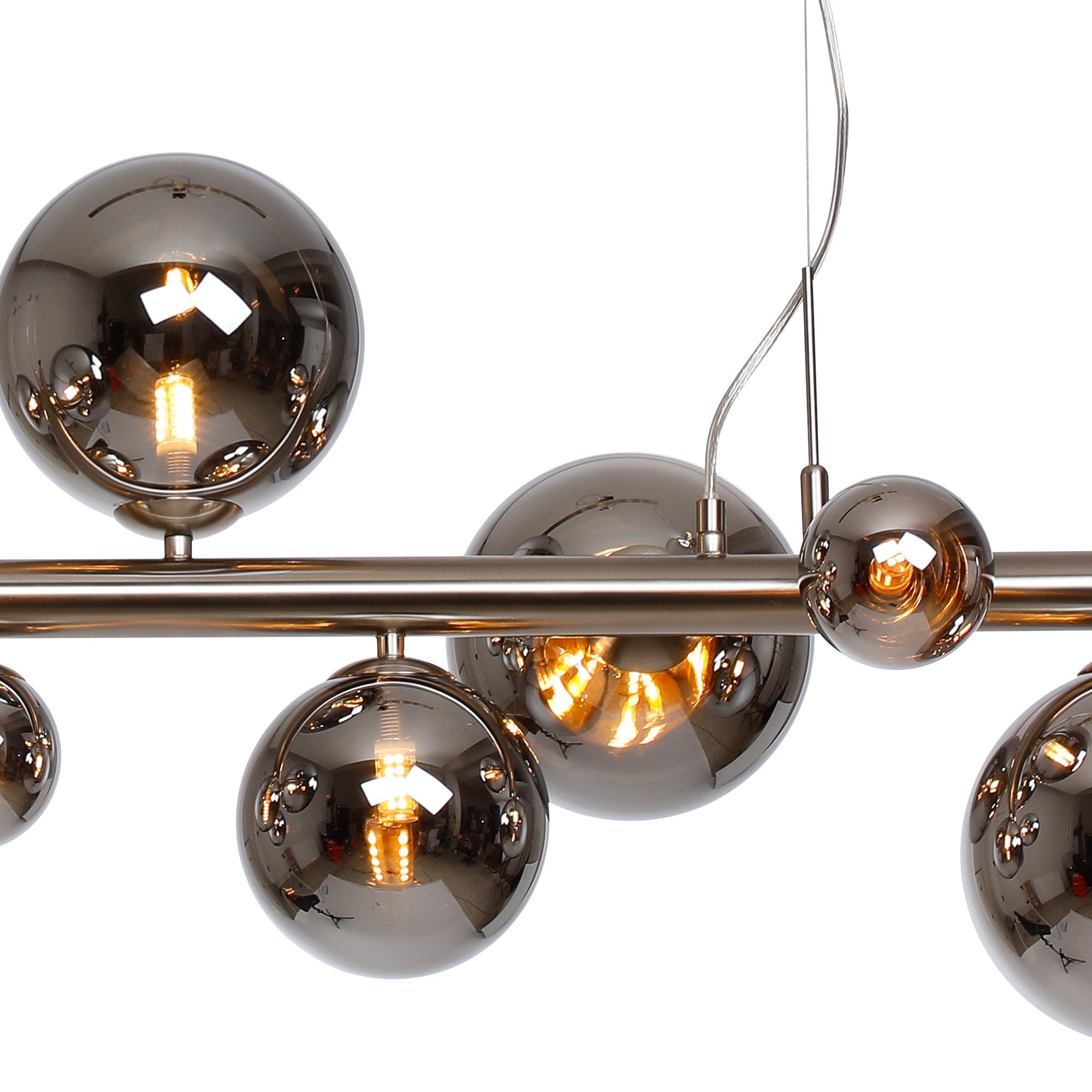 Fabula Deacon 9 Light Linear Pendant - Satin Nickel & Chrome Plated Glass