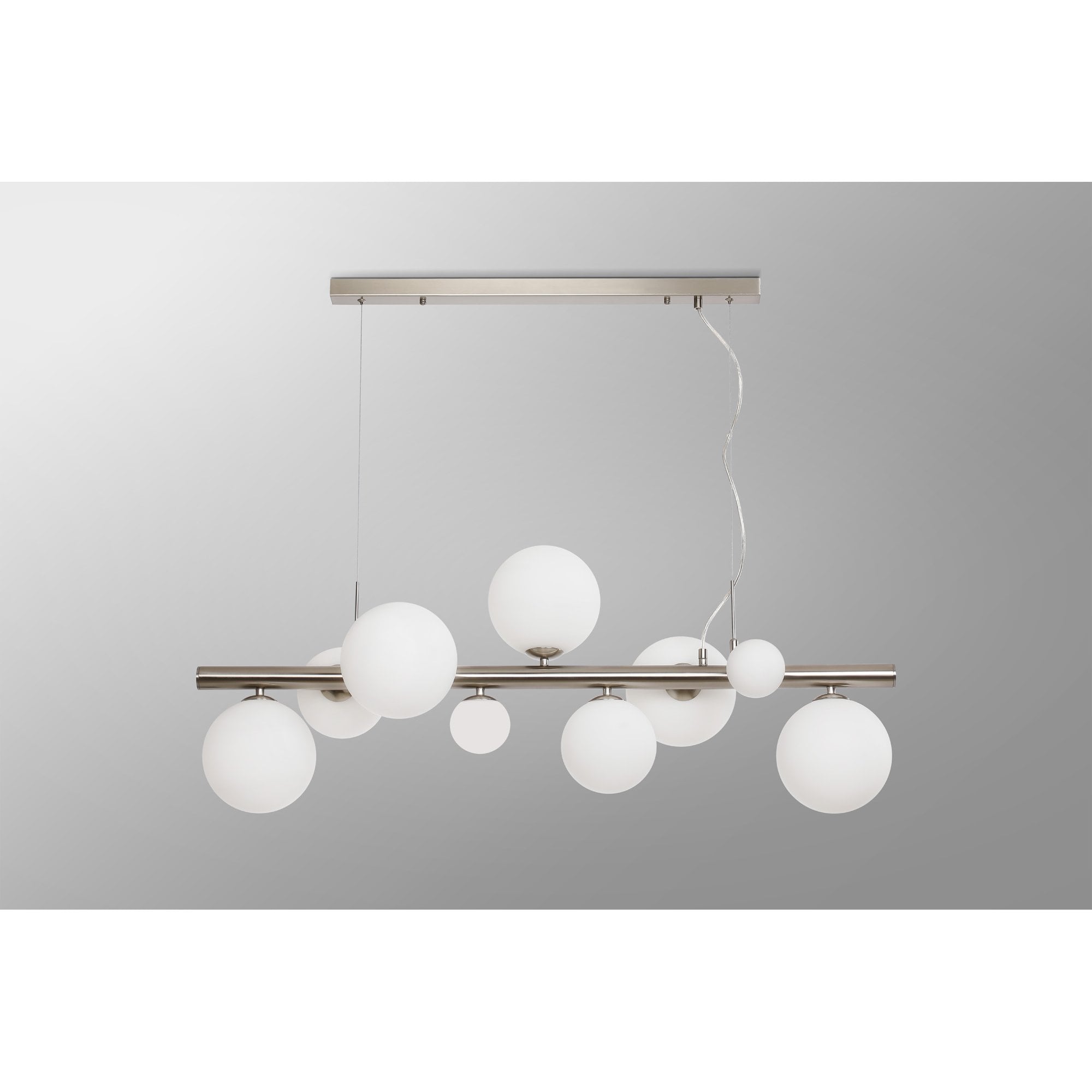 Fabula Deacon 9 Light Linear Pendant - Satin Nickel & Opal Glass