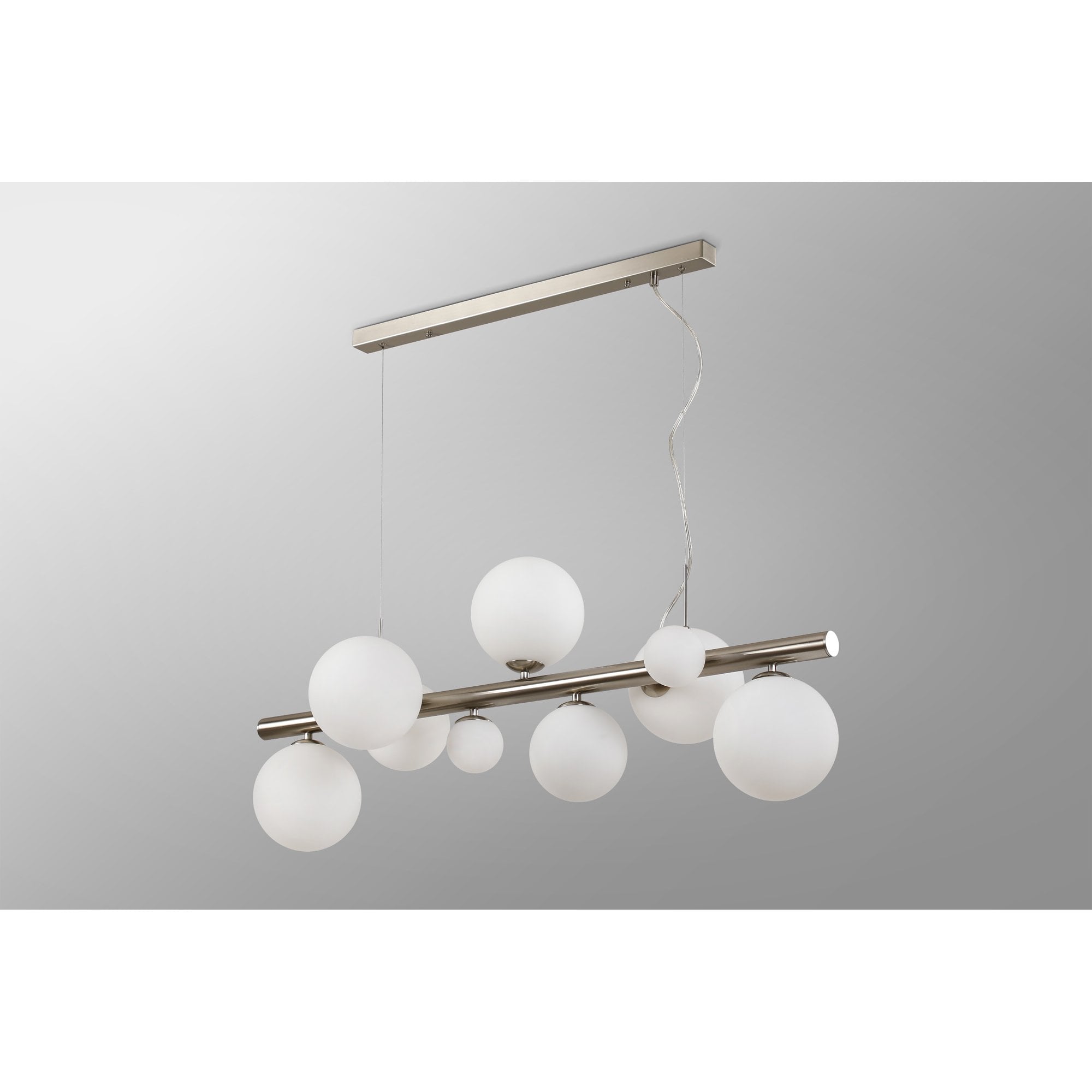 Fabula Deacon 9 Light Linear Pendant - Satin Nickel & Opal Glass