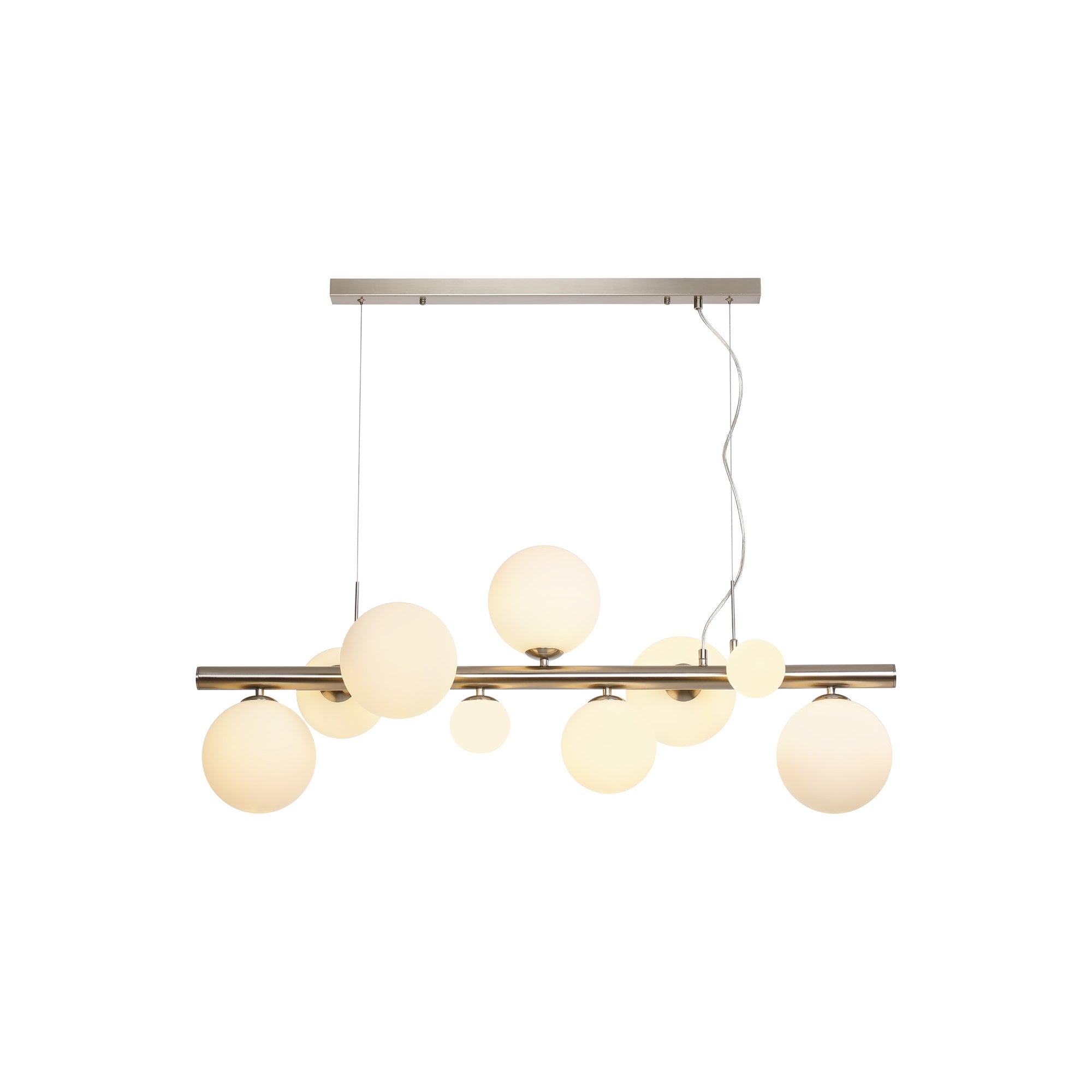 Fabula Deacon 9 Light Linear Pendant - Satin Nickel & Opal Glass