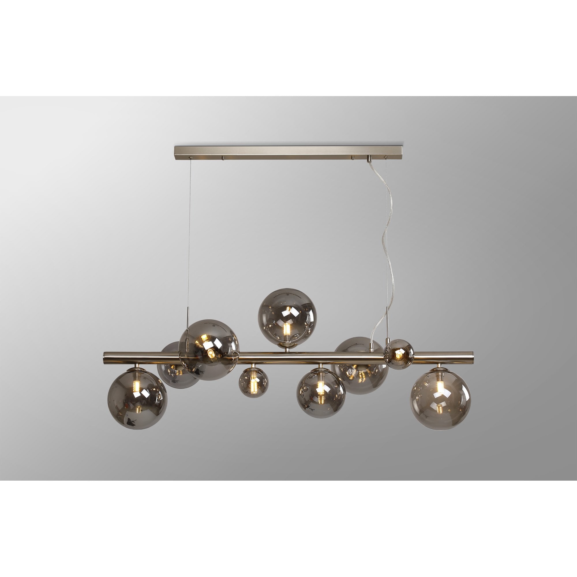 Fabula Deacon 9 Light Linear Pendant - Satin Nickel & Smoke Plated Glass