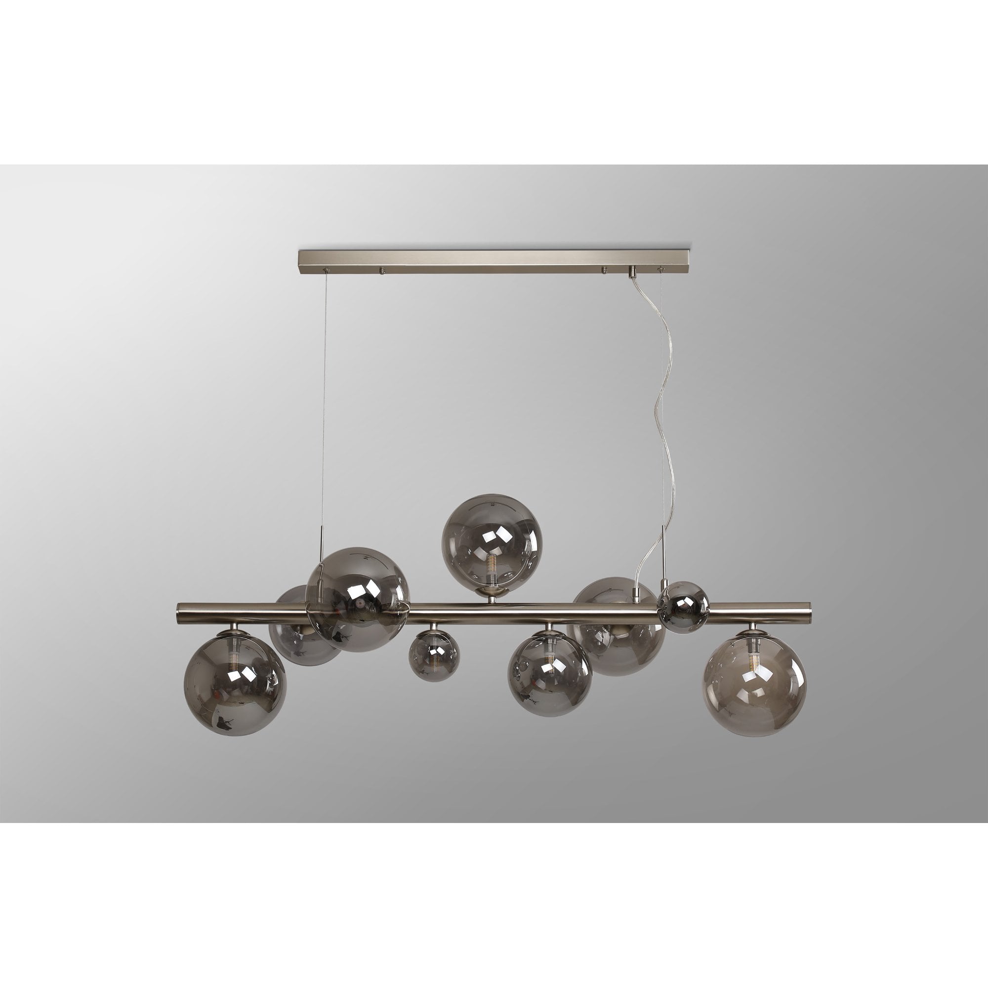 Fabula Deacon 9 Light Linear Pendant - Satin Nickel & Smoke Plated Glass