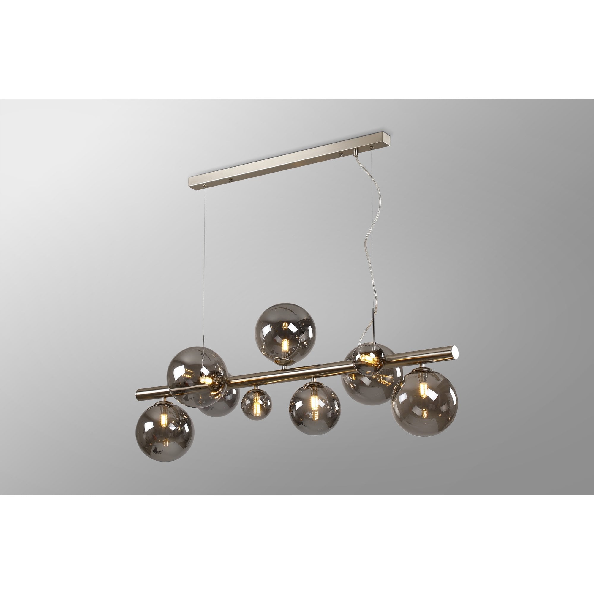 Fabula Deacon 9 Light Linear Pendant - Satin Nickel & Smoke Plated Glass