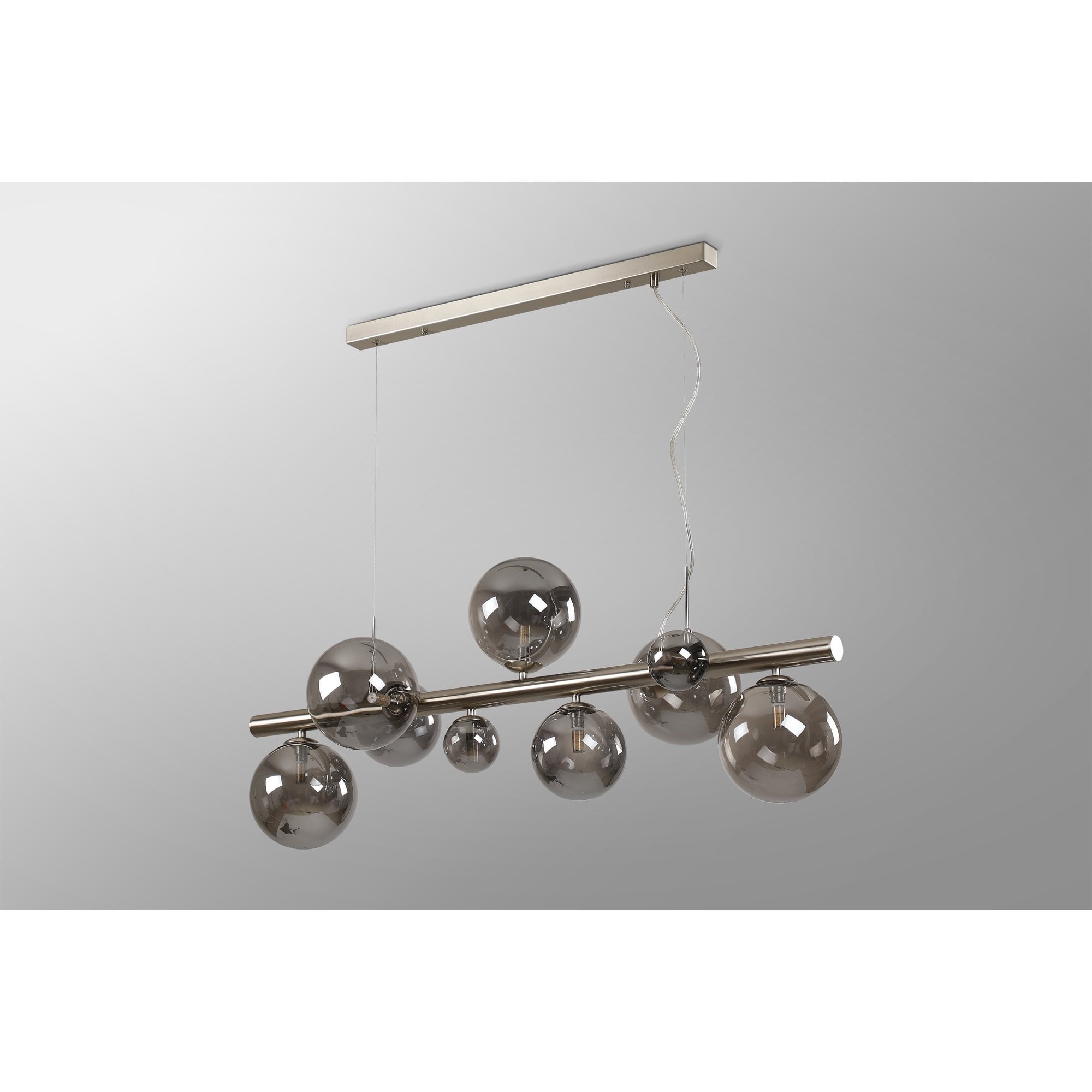 Fabula Deacon 9 Light Linear Pendant - Satin Nickel & Smoke Plated Glass