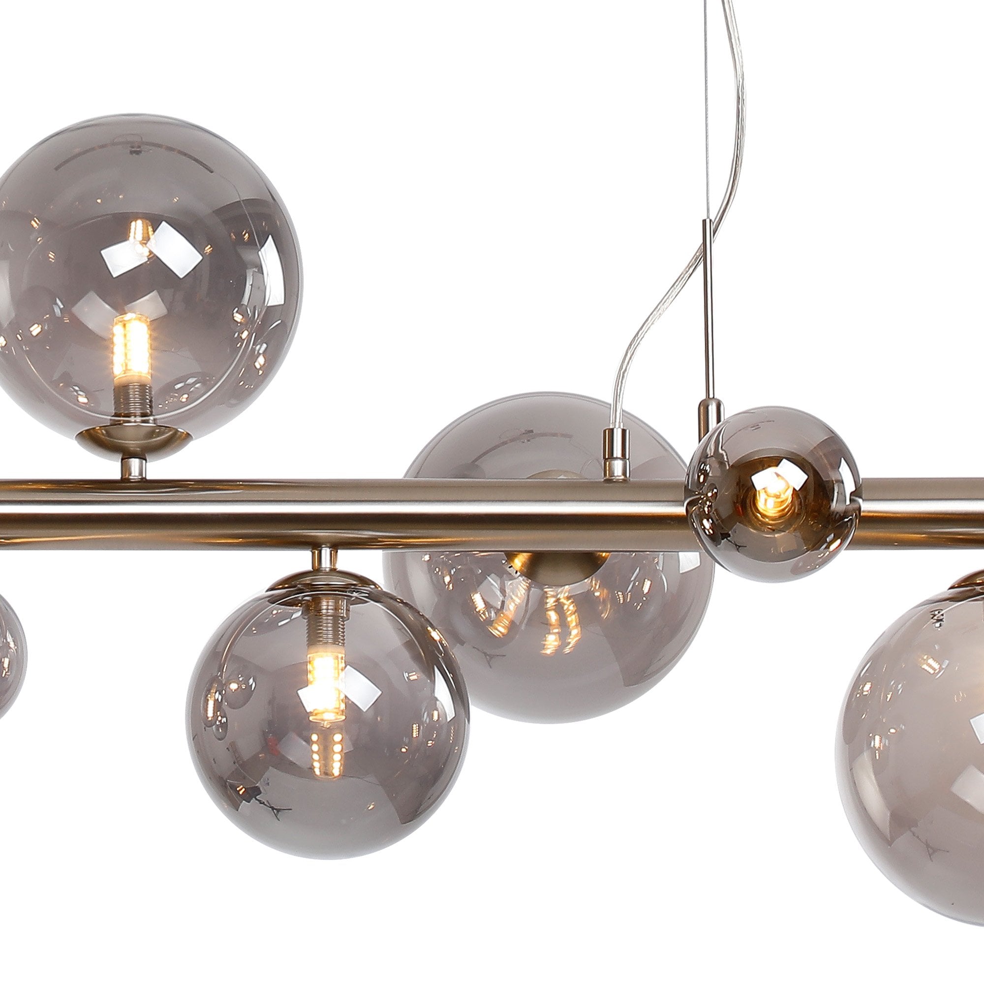 Fabula Deacon 9 Light Linear Pendant - Satin Nickel & Smoke Plated Glass