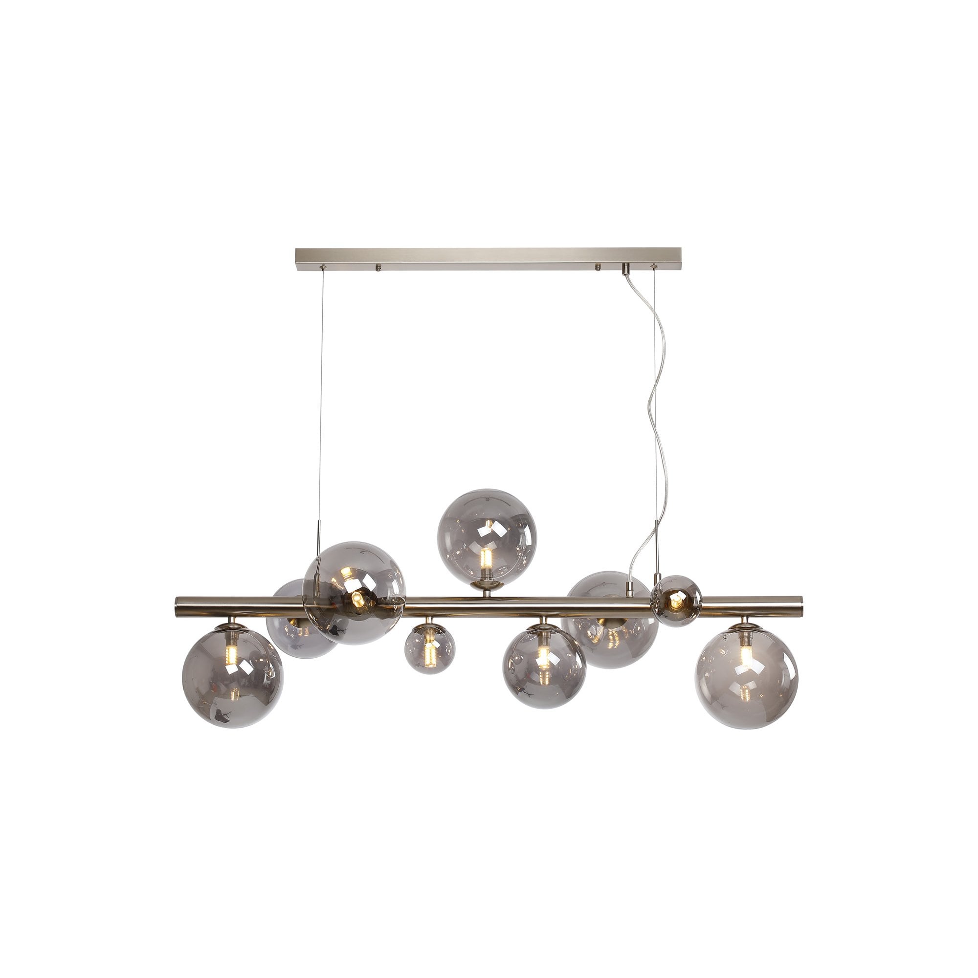 Fabula Deacon 9 Light Linear Pendant - Satin Nickel & Smoke Plated Glass