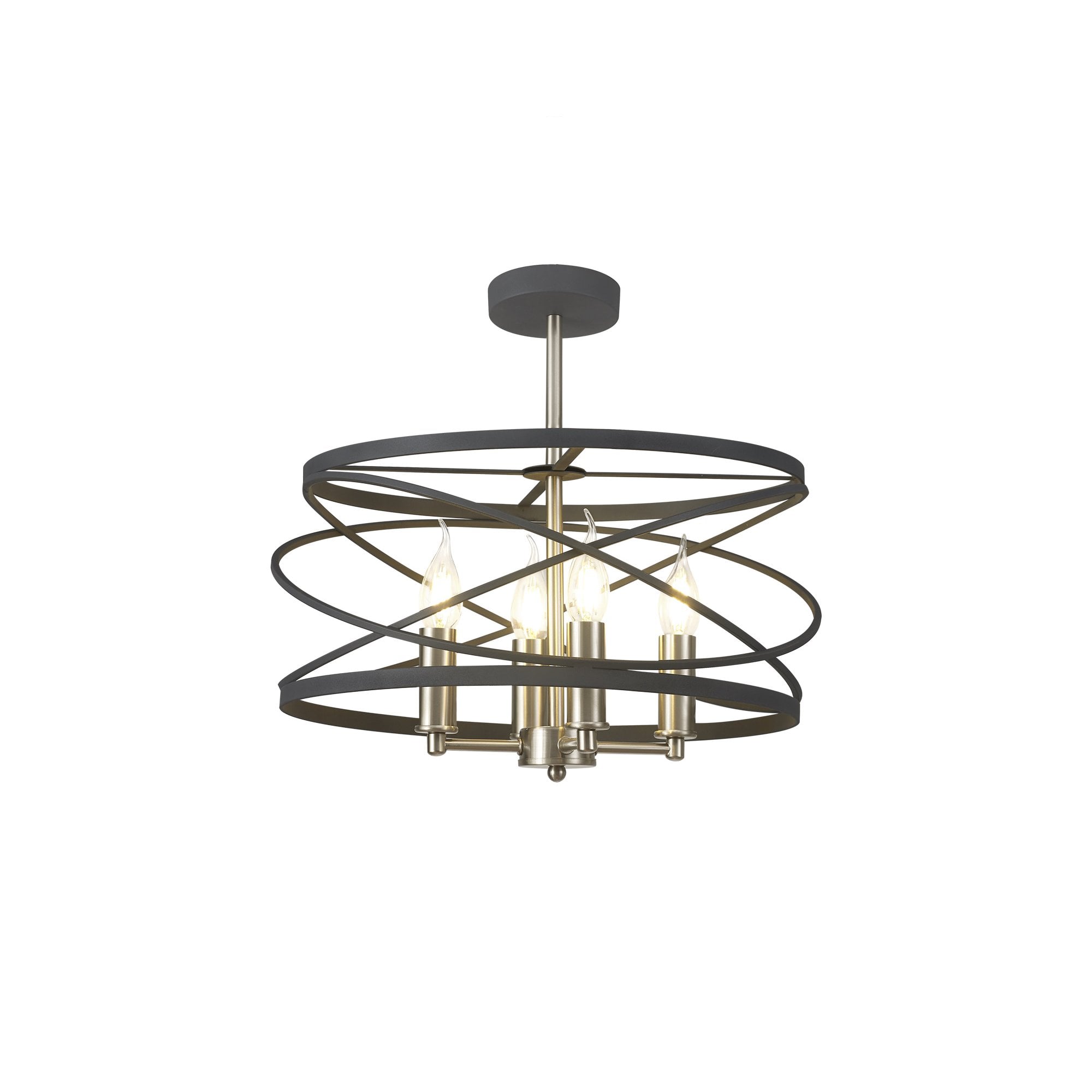 Fabula Debden 4 Light Semi-Flush/Pendant - Graphite & Satin Nickel