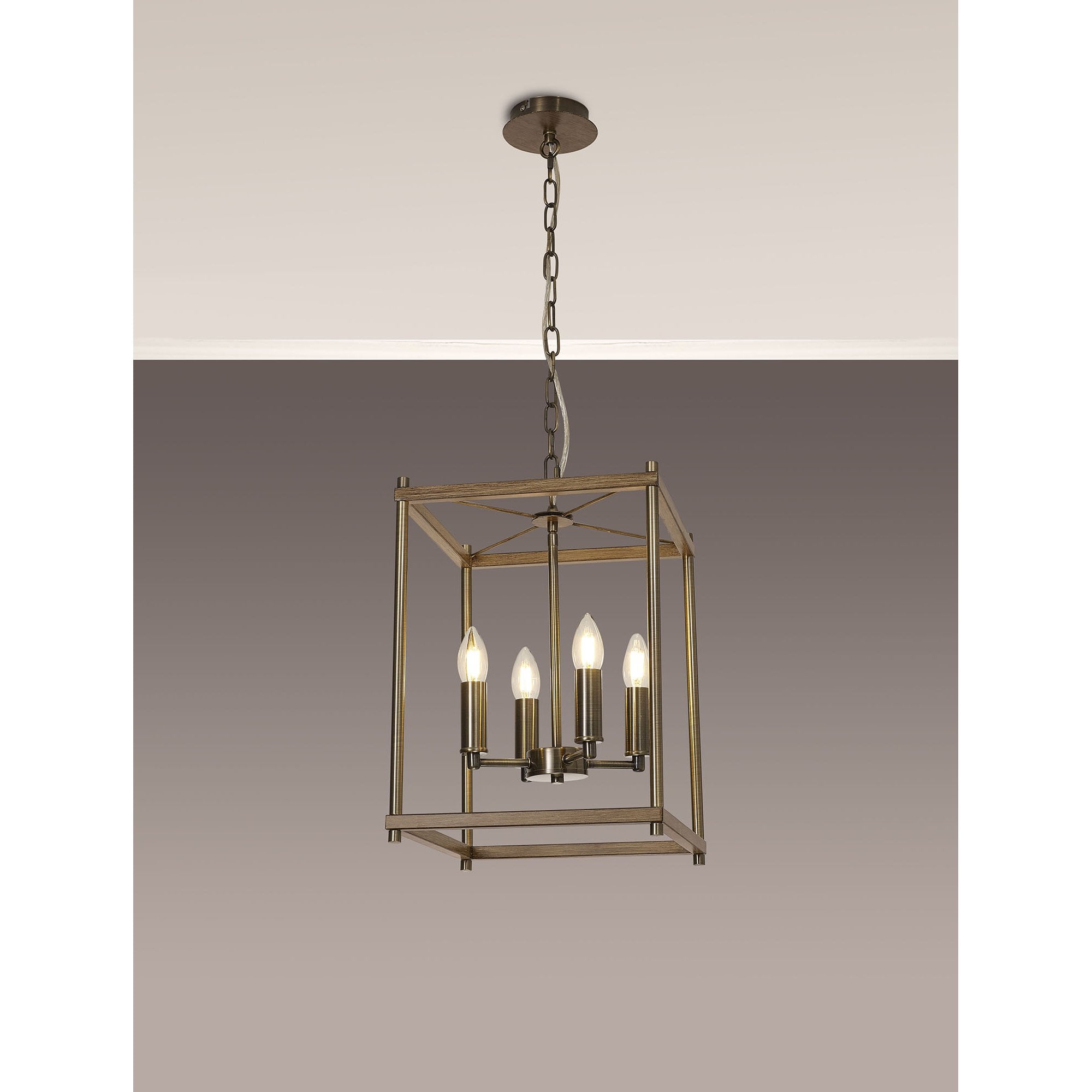 Fabula Douglas 4 Light Pendant - Medium Oak & Antique Brass