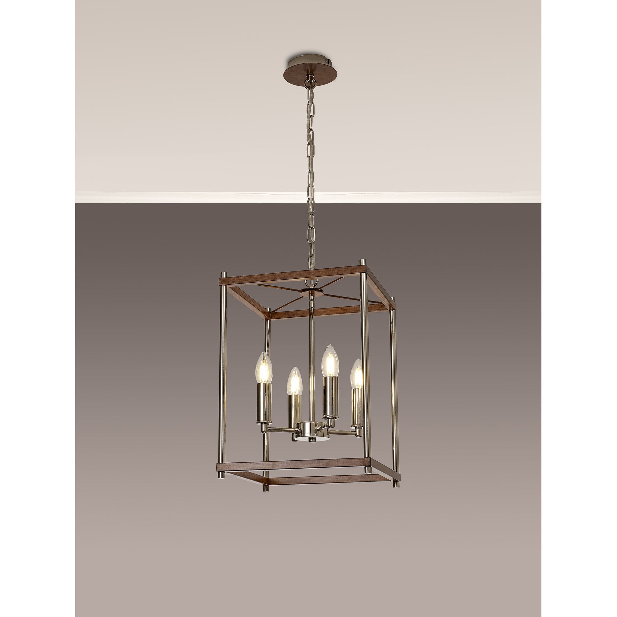 Fabula Douglas 4 Light Pendant - Walnut & Polished Nickel