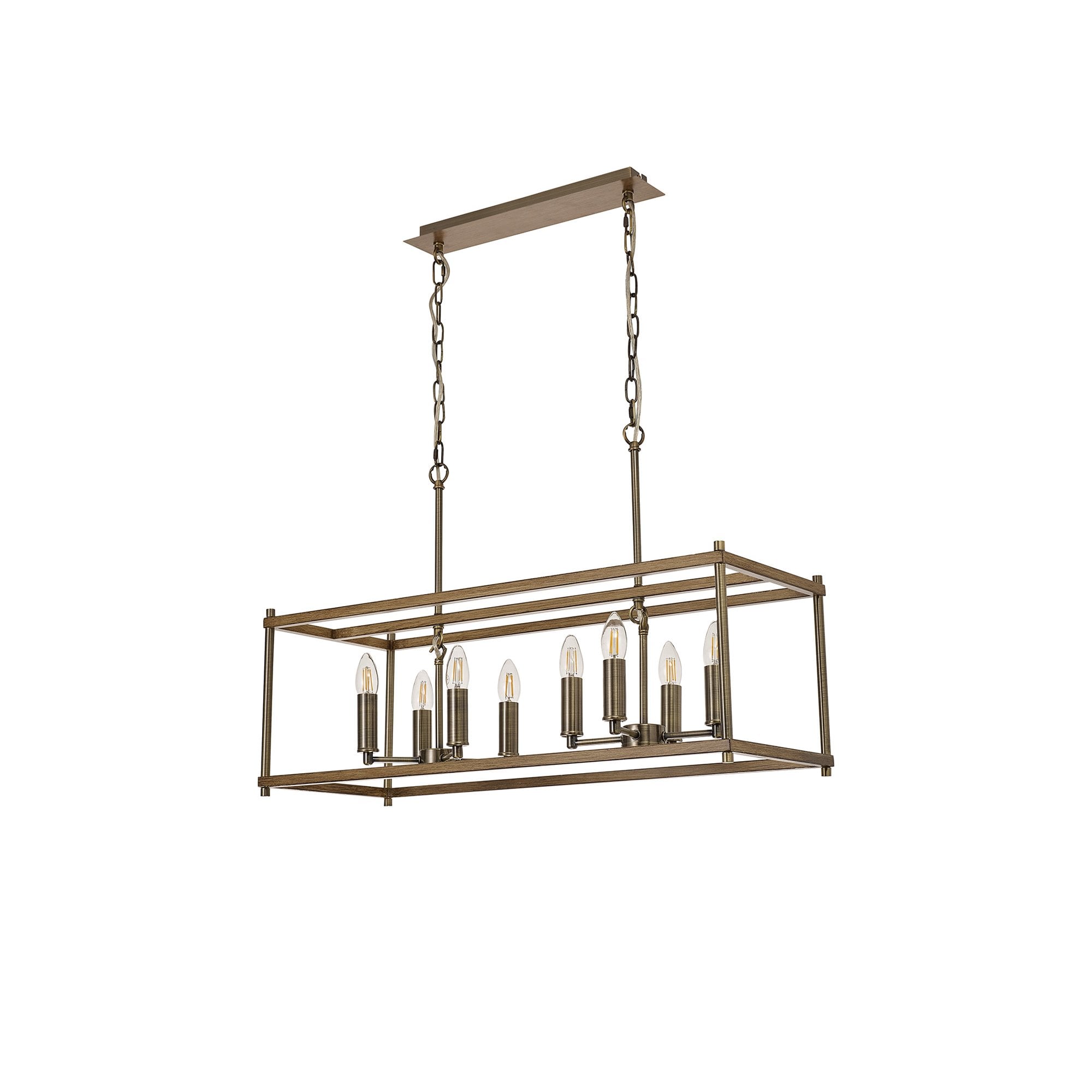 Fabula Douglas 8 Light Linear Pendant - Medium Oak & Antique Brass